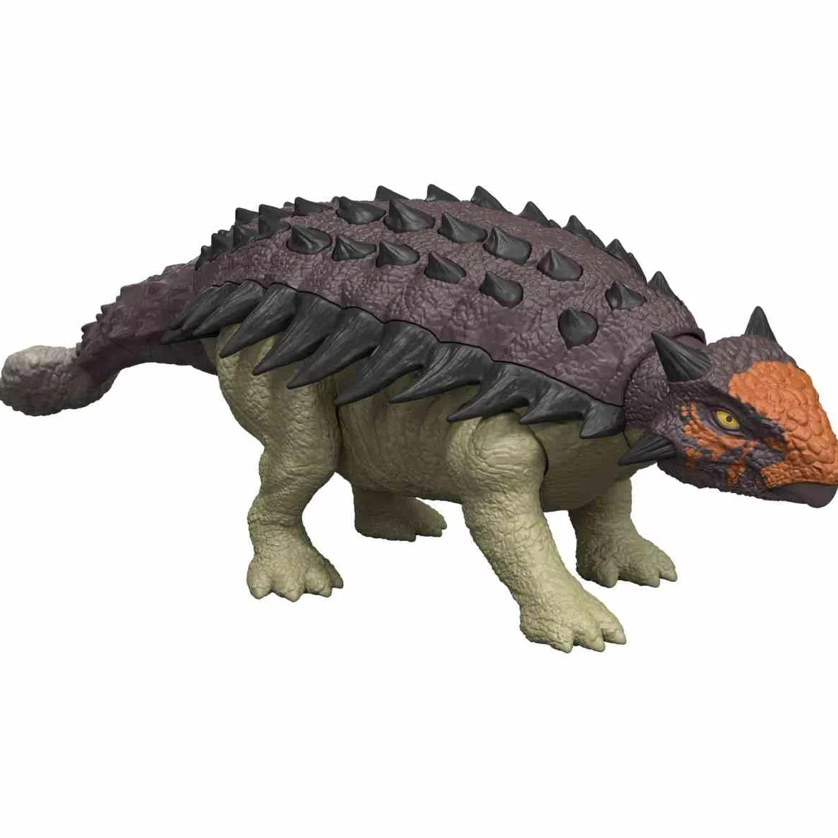 Mattel Jurassic World La Rinascita Anchilosauro Ruggito Selvaggio, action figure snodata del dinosauro con attacco multiplo della testa azionato con la coda e suoni, gioco digitale, JGB90
