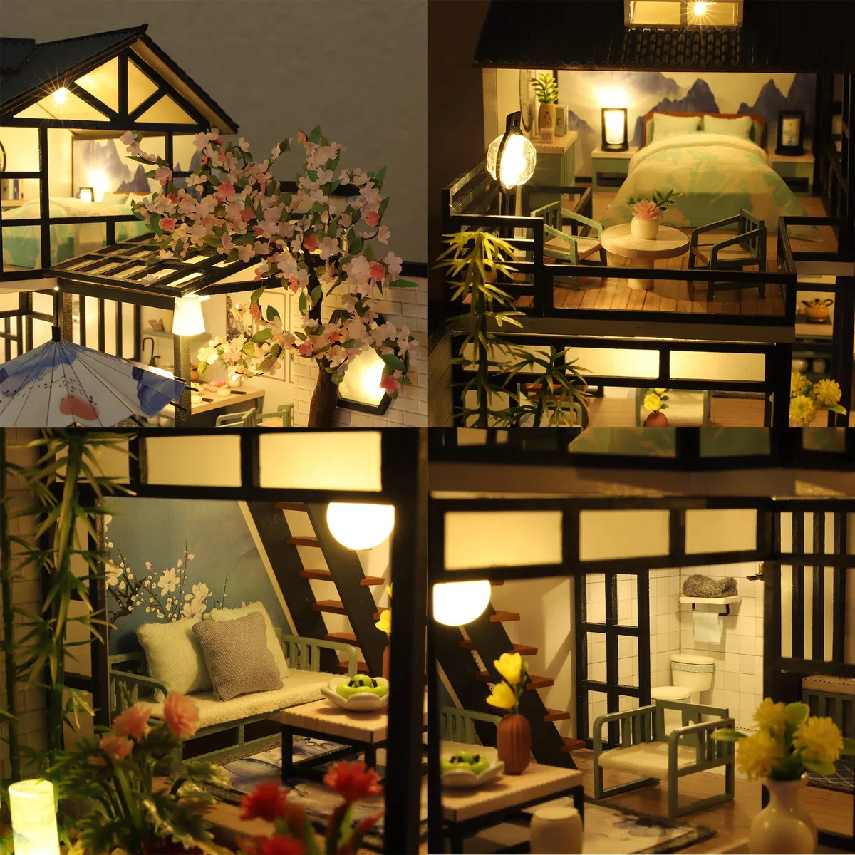 Cuteefun Kit Case in Miniatura da Costruire per Adulti, Miniature Casa delle Bambole Fai da Te con Mobili Musica e Strumenti, Regali Creativi Artigianali (Cortile Poetico)