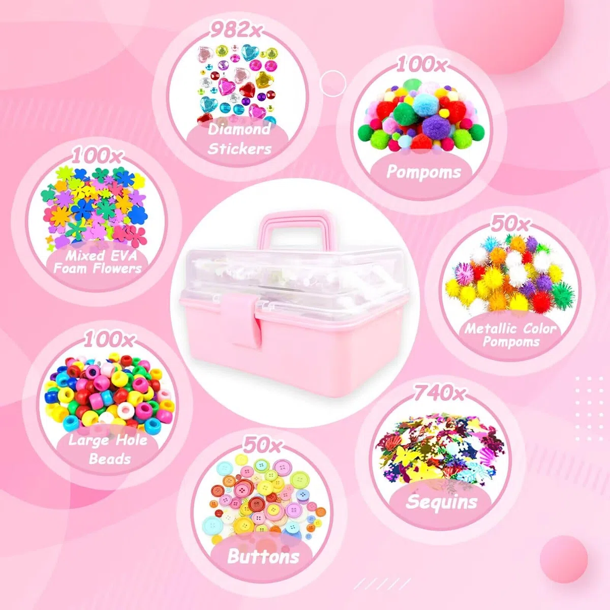 3000 Pezzi Lavoretti Creativi per Bambini DIY Art Craft Set Scovolini Colorati per Lavoretti per Bambini Scatola artigianale 3 strati Materiale scolastico fai da te Regali per Ragazze e Ragazzi, Rosa