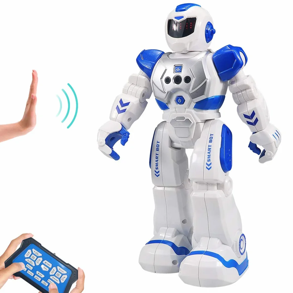 HUSAN Robot Intelligente per Bambini, Controllo a Infrarossi Programmabile, Canto e Danza, Sensazione di Gesti, Giocattolo Interattivo (Blu)