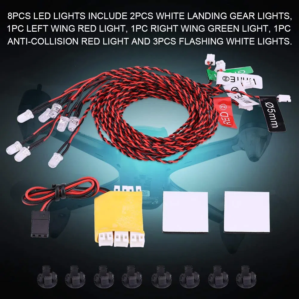 Luci per Aerei RC, Luci Lampeggianti per Kit Luci a LED per Aeroplano RC Simulazione del Kit del di Illuminazione per Elicotteri per Aeroplani 8 LED