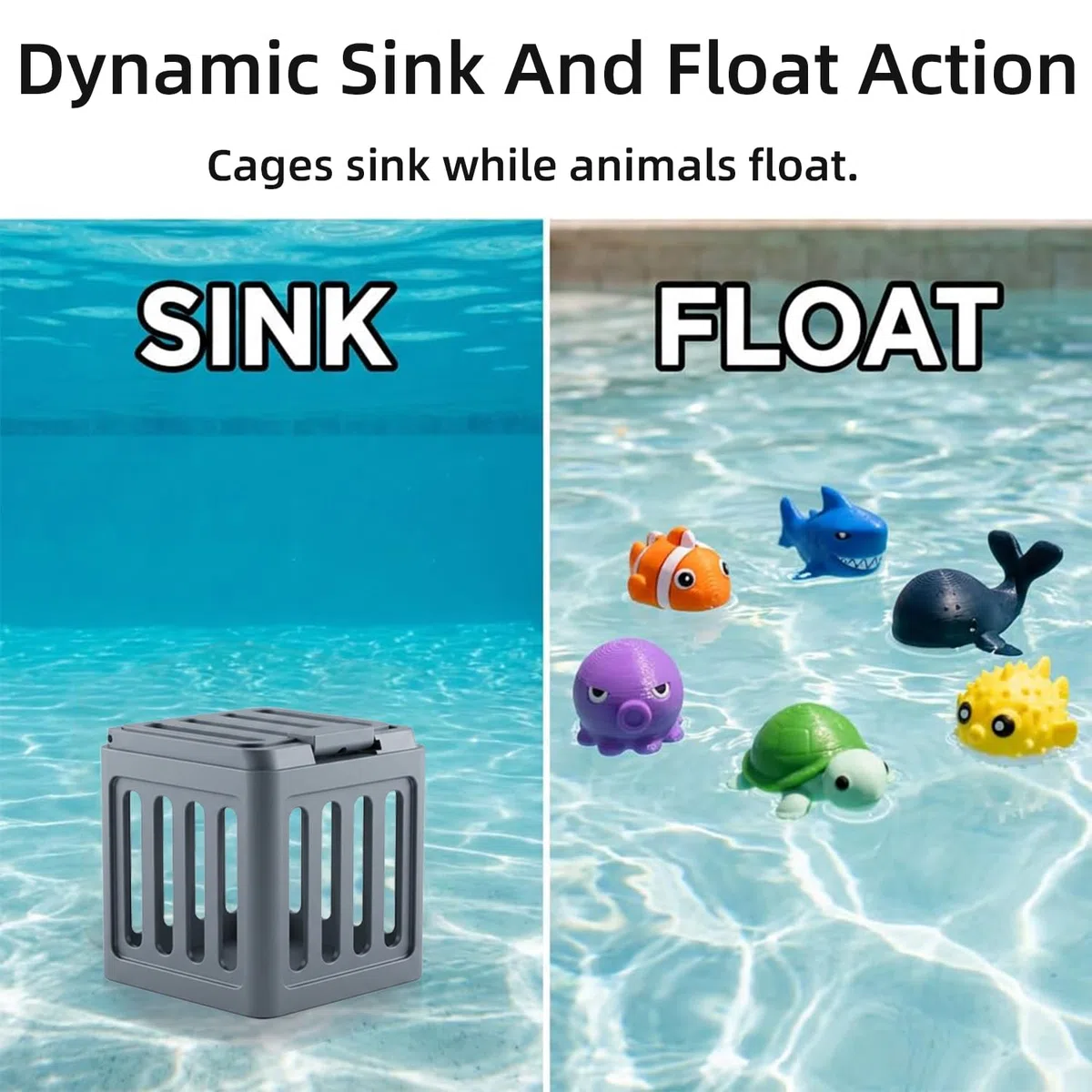 Giocattoli subacquei per Il Salvataggio, Giochi da Piscina con Animali Galleggianti e Gabbia Zavorrata, Giocattoli Subacquei per Bambini, Set di Giocattoli da Piscina Adatto a Bambini E Bambine
