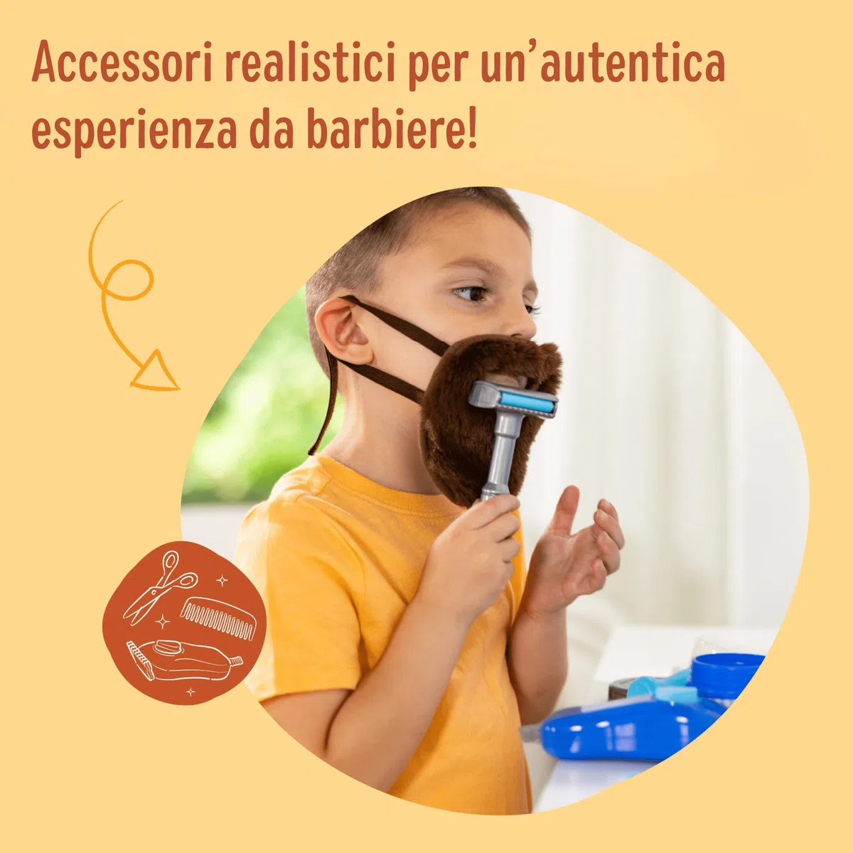Melissa & Doug Set Piccoli Barbieri - Gioco per Fare il Parrucchiere con Rasoio e Barba Regolabile, Gioco Educativo, Giochi di Imitazione Montessori, Regalo per Bambini e Bambine, 3+ Anni