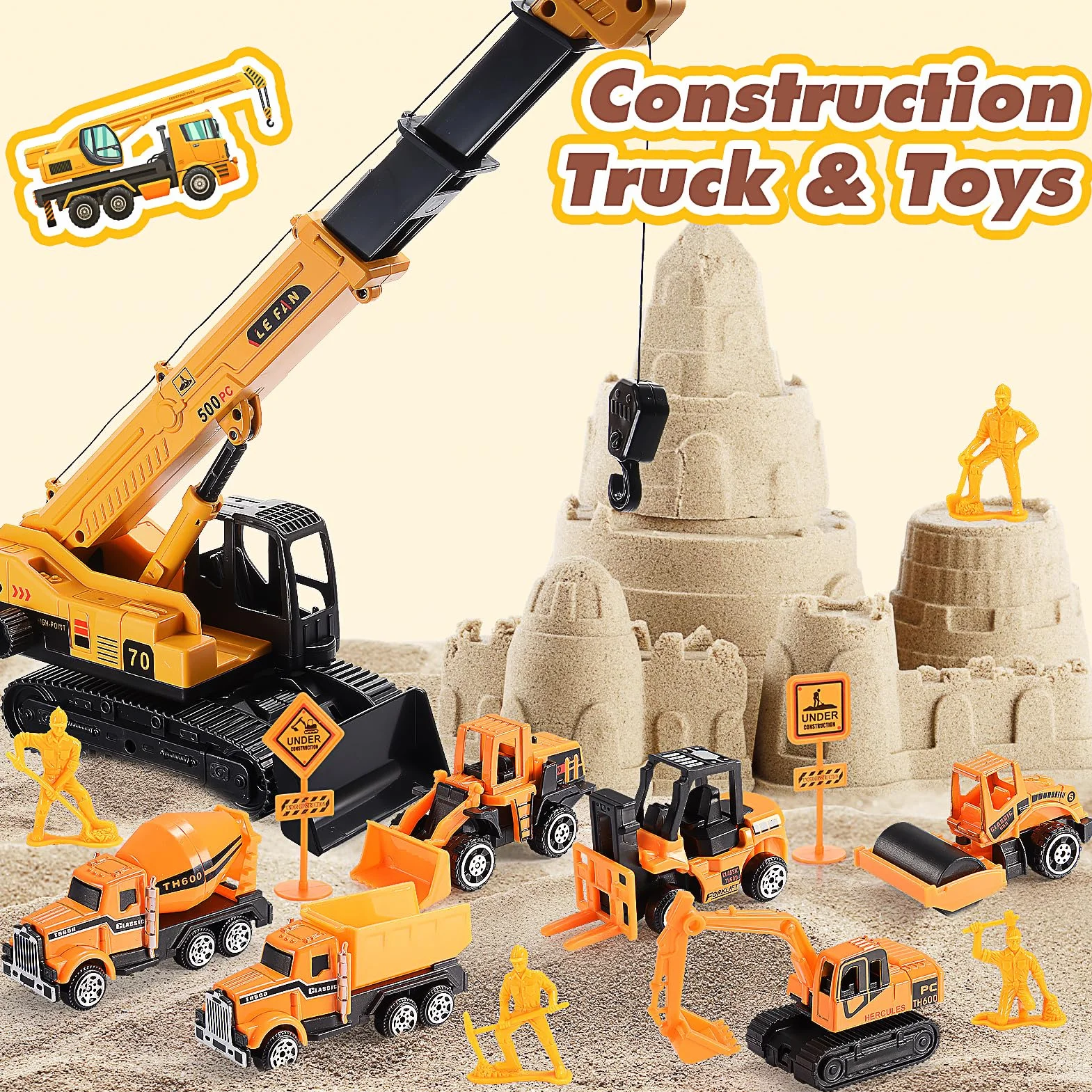 Geebiiny Sabbia Cinetica Bambini, Giochi Bambini 3-10 anni Trattore Escavatore Betoniera Gru Giocattolo per Bambini Regalo Bambini 3 4 5 6 7 8 anni Sabbia Magica Sabbiera per Bambini