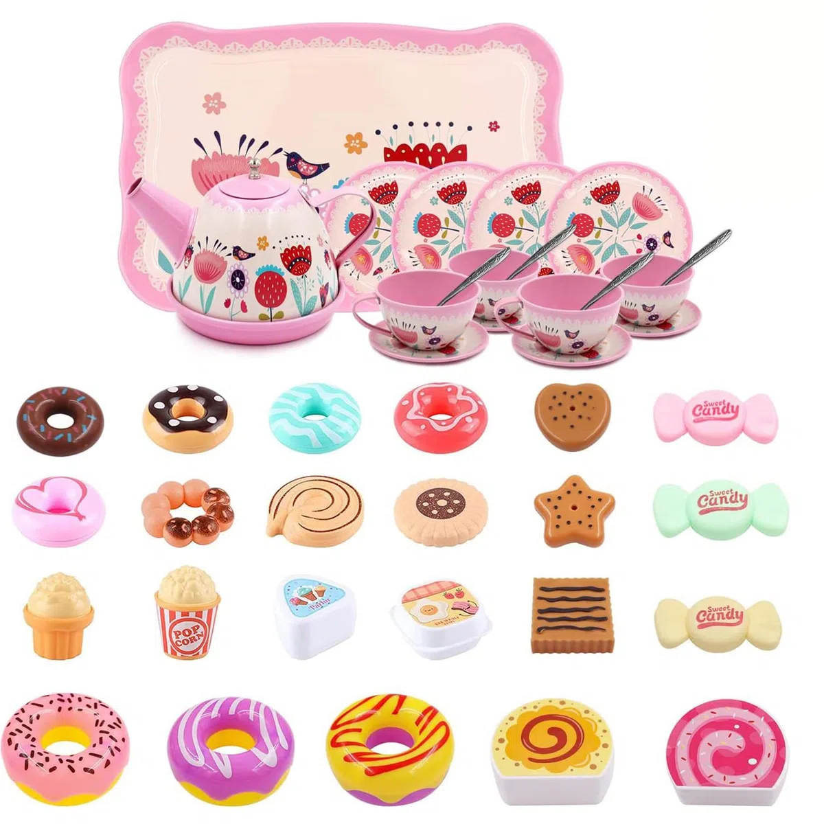 46 Pezzi Set da tè per Bambini Accessori per Cucina Giocattolo Valigetta con Giocattoli da Dessert con Tazze Piatti e Accessori Servizio da tè Completo per Regalo Giocattoli Bambine 3-9 Anni