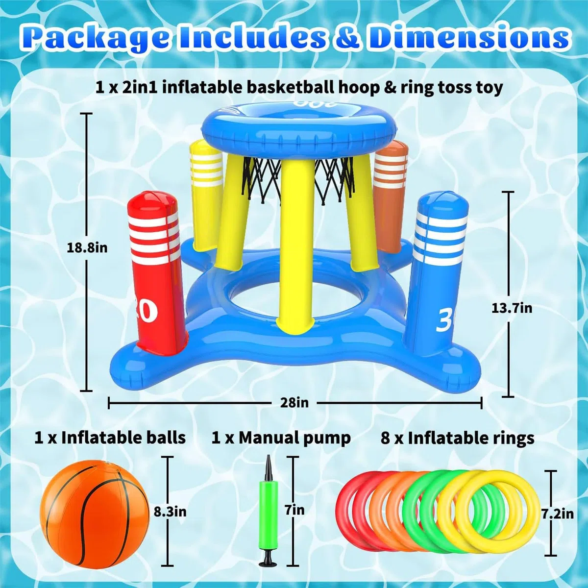 2 in 1 Giochi Piscina Adulti, Giochi Gonfiabili per Piscina, Canestro da Basket Galleggiante e Giocattoli da Lancio, Estate Esterno Piscina Festa Giochi per Adulto