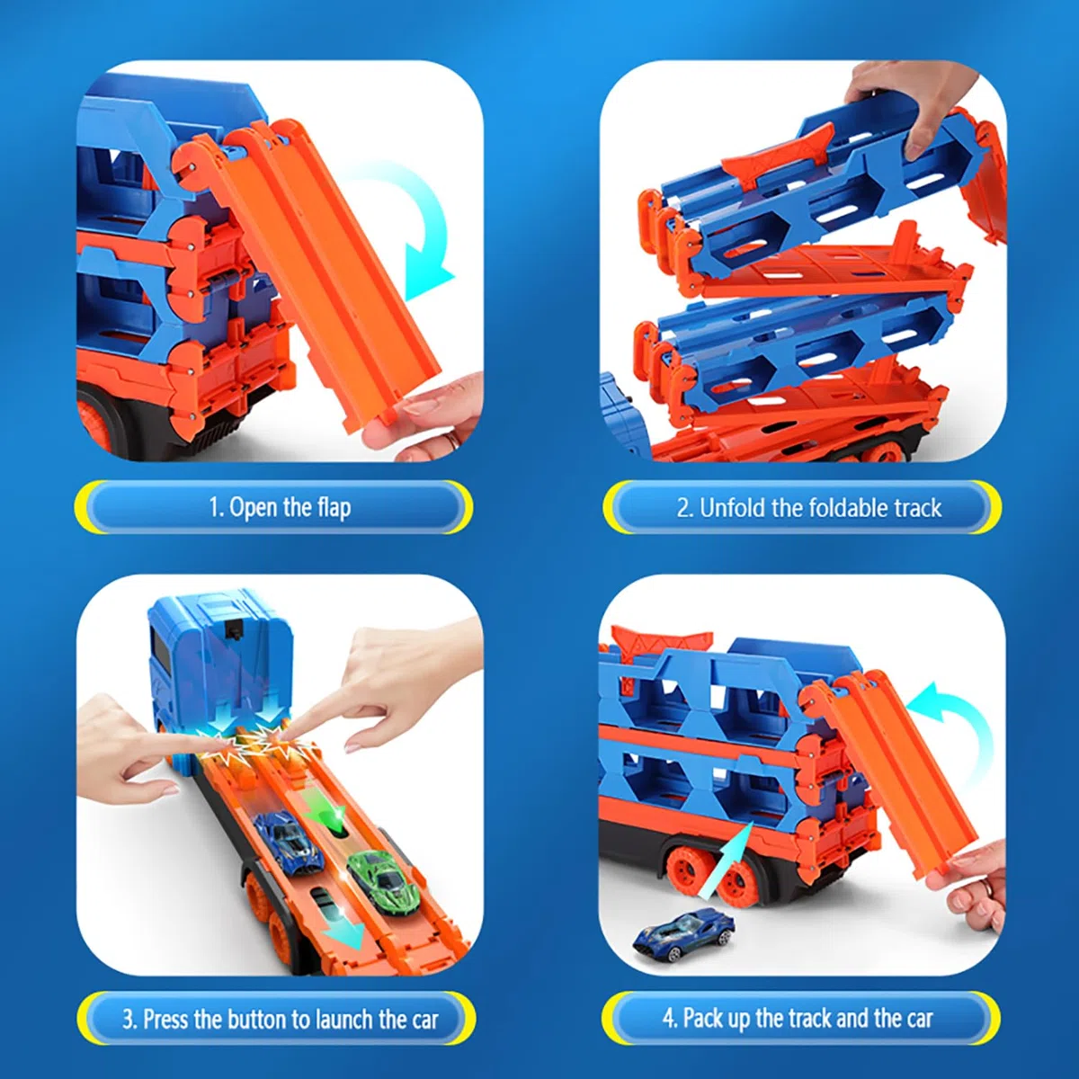 Camion Trasporto Giocattolo con 8 Macchinine, Auto per Bambini di 3,4,5,6,7,8+Anni,Garage,Portatile e Pieghevole con Circuito da Corsa da 61 Pollici,Regalo di Compleanno per Bambini