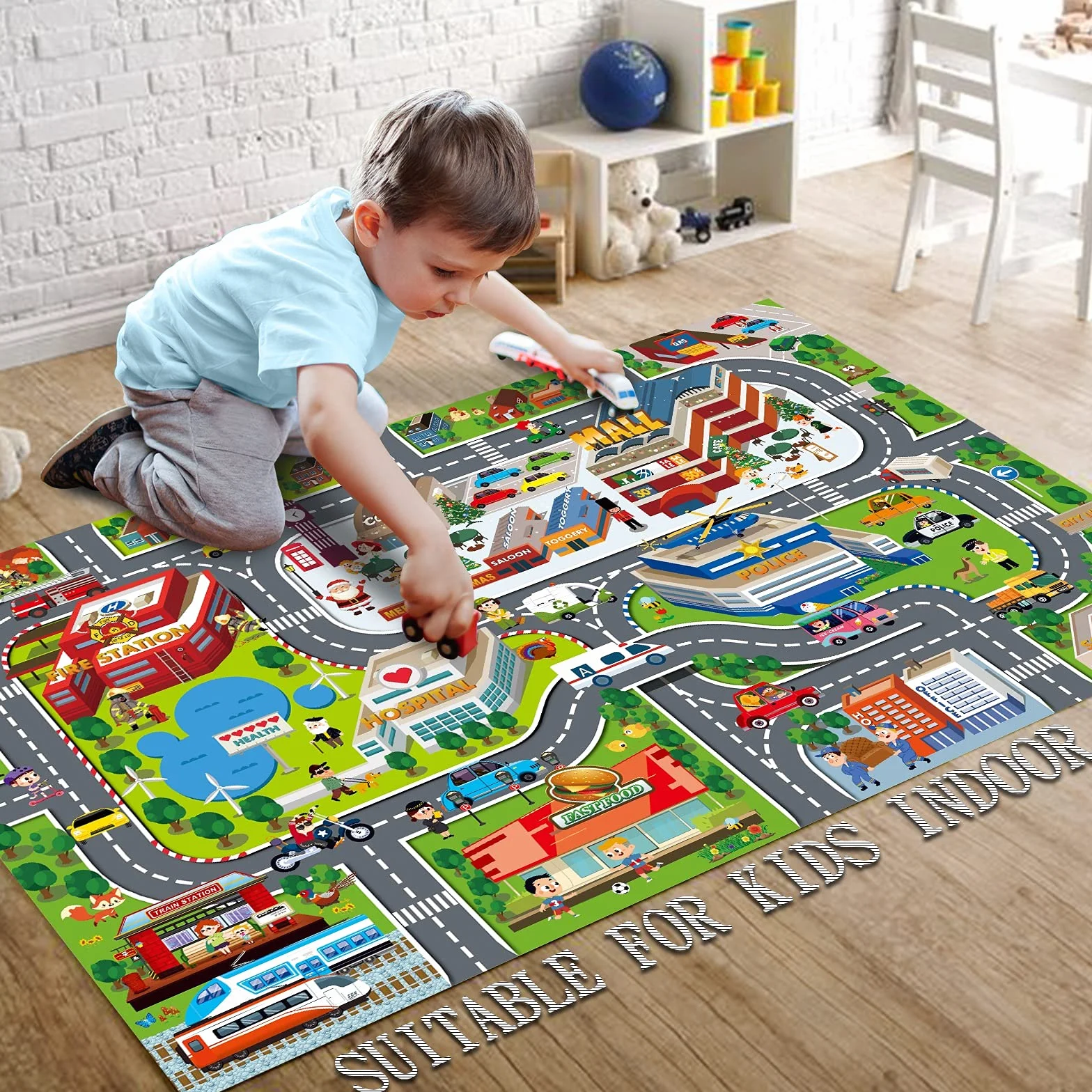 Oriate Tappeto da Gioco Moderno per Bambini, Interazione Genitore-Figlio, Traffico Stradale Educativo, Vita in Città 552-C