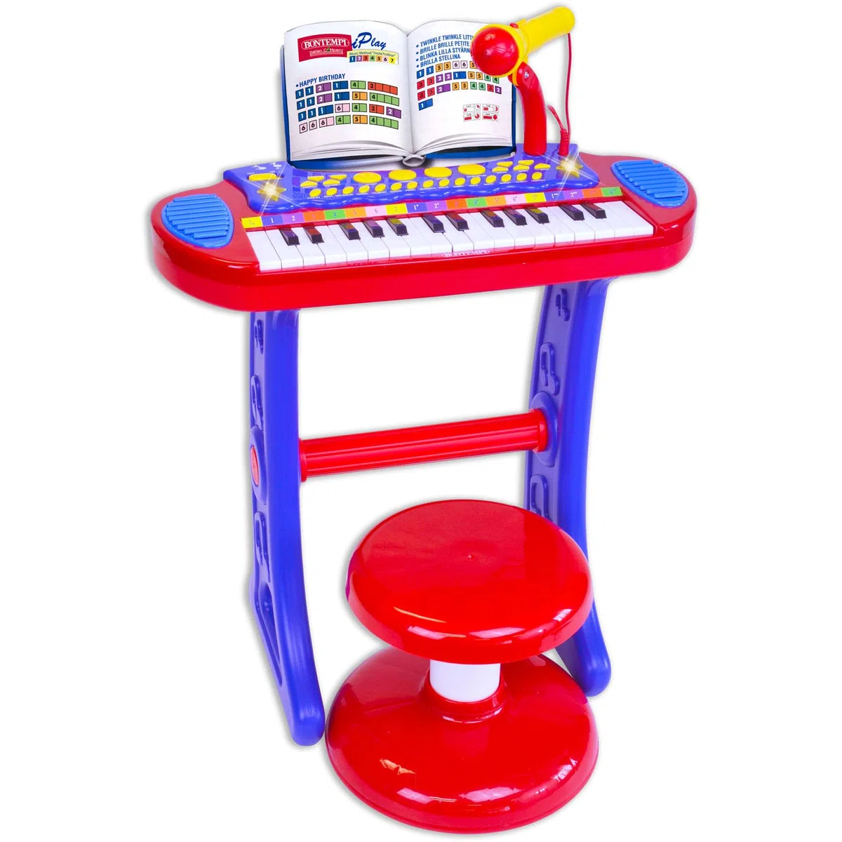 Bontempi | MiniMaestro - Tastiera Giocattolo Elettronica a 31 Tasti con Microfono e Accessori, Blu e Rosso, 450x430x610 mm