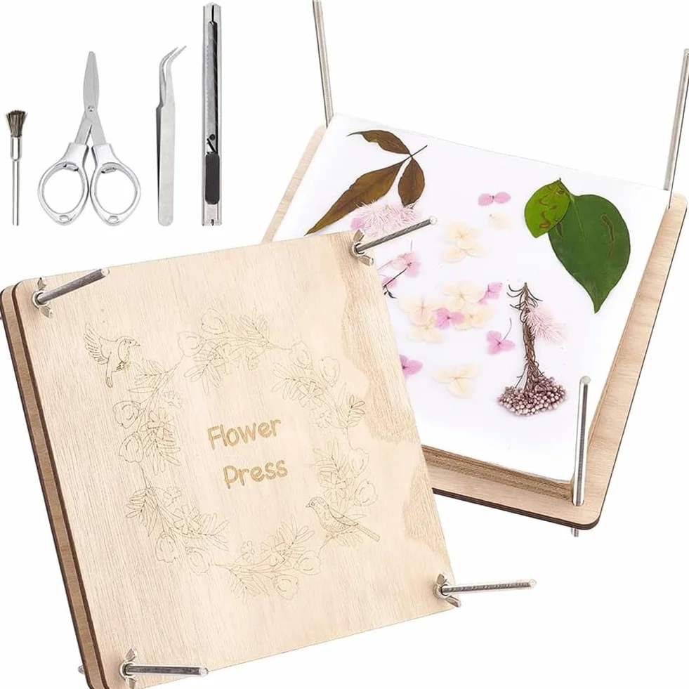 PH PandaHall Kit per La Stampa di Fiori In Legno, Kit per Pressare Fiori Da 9.7 x 9.7 pollice Kit per Conservazione Delle Piante A 8 strati Fai Da Te Fiore Pressato Arti e Mestieri Conservazione di