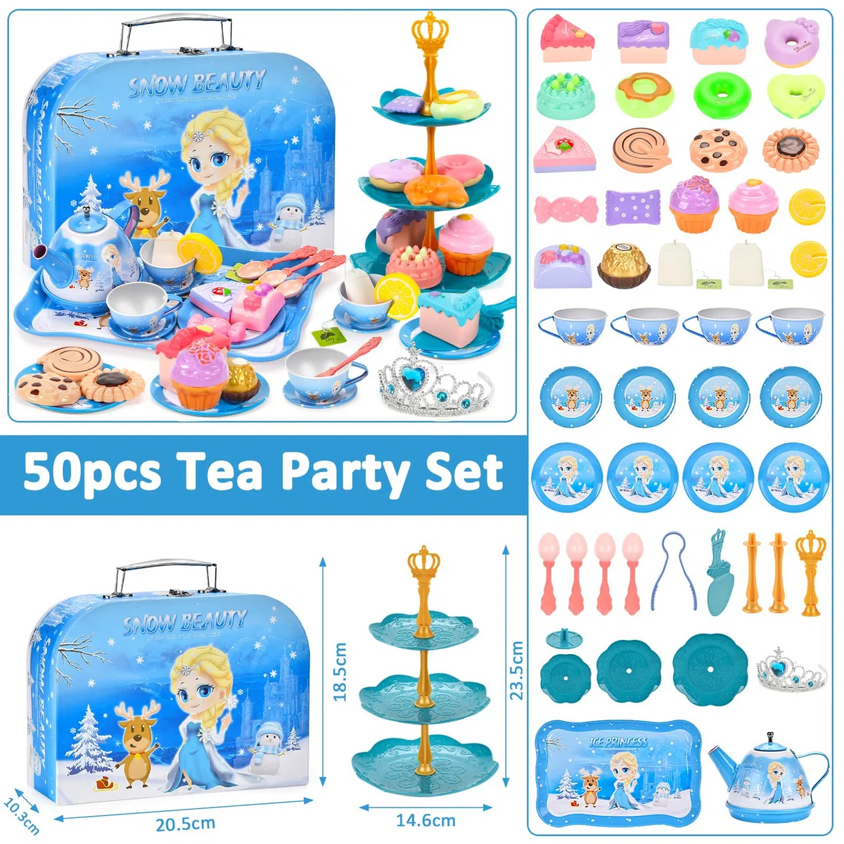 Set da Tè per Bambini, 50pcs Giocattoli da Accessori Cucina Bambini, set da tè Giocattolo con Valigia, Giocattoli da Accessori Cucina Bambini, Regalo Perfetto per Ragazze di 3 4 5 6 7 Anni
