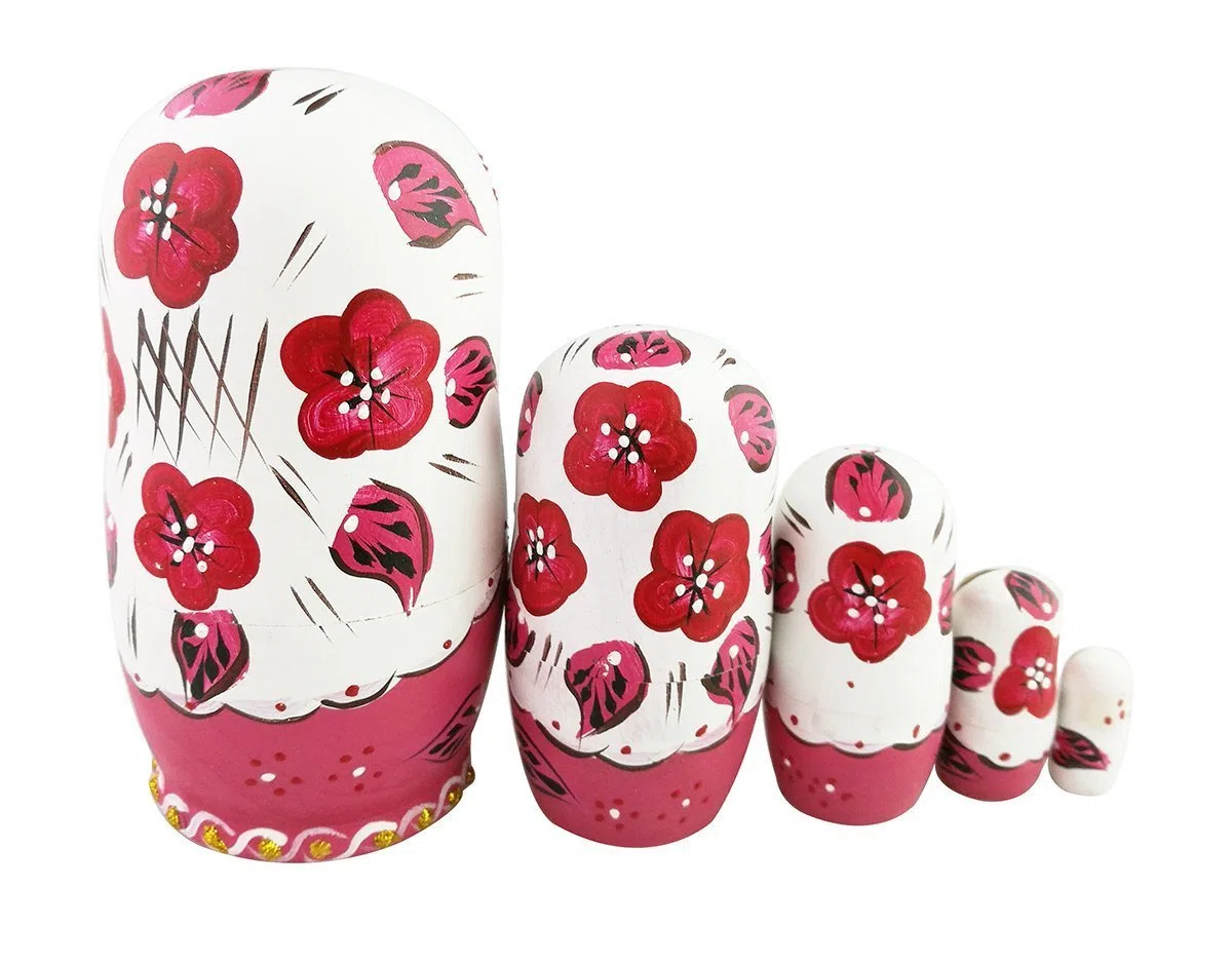 Set di 5 bambole matrioska rosso fiore rosa matrioska russo nidificante giocattolo in legno impilabile regalo fatto a mano bambole folk bambini regalo divertente regali per la camera dei decorazione