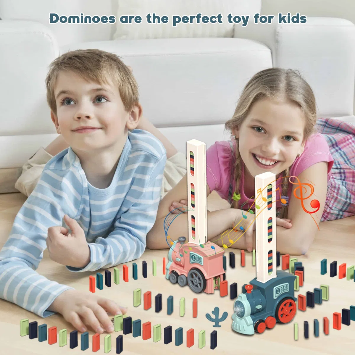 Giocattoli per Treno Domino per Bambini, 100 Pezzi di Domino Automatico che posa il Treno Elettrico con Suono, Gioco di Impilamento dei Blocchi, Giocattoli per Bambino e Bambina di 3+ Anni (Ciano)