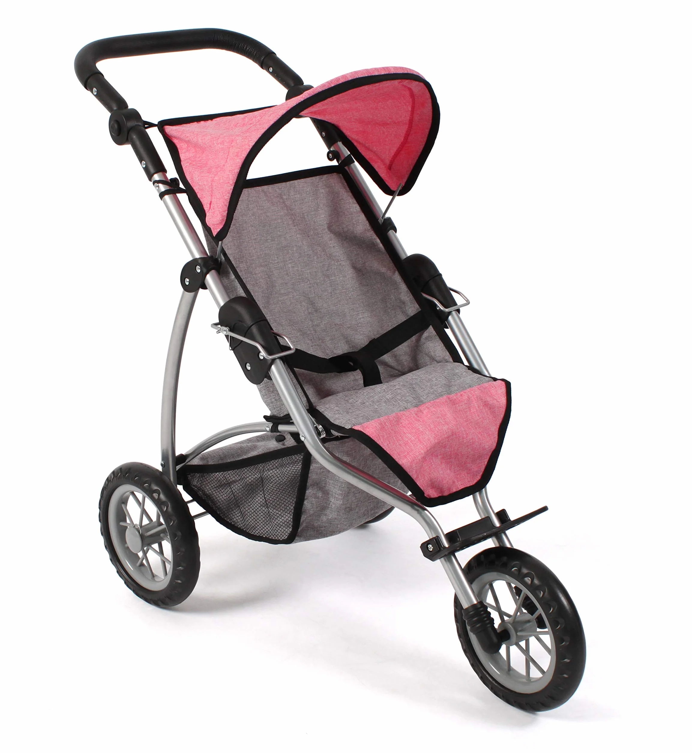 Bayer Chic 2000 - Passeggino per bambole Leon, jogging, per bambini dai 4 agli 8 anni, grigio melange, rosa, 75 x 40 x 73,5 cm