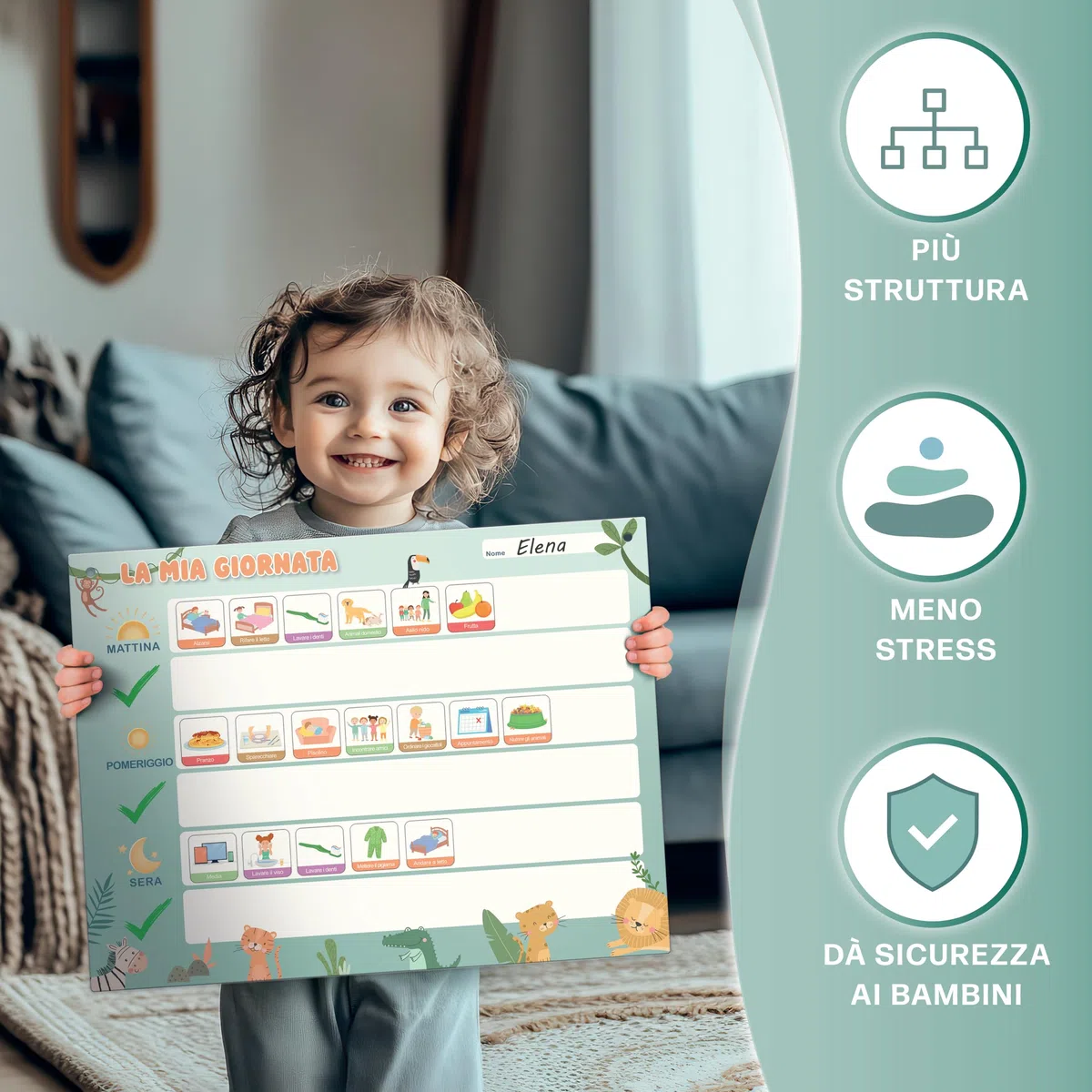 Calendario giornaliero per bambini - Lavagna magnetica Montessori dal design simpatico con 160 magneti e penna - Giochi educativi dai 3 anni - Calendario per bambini