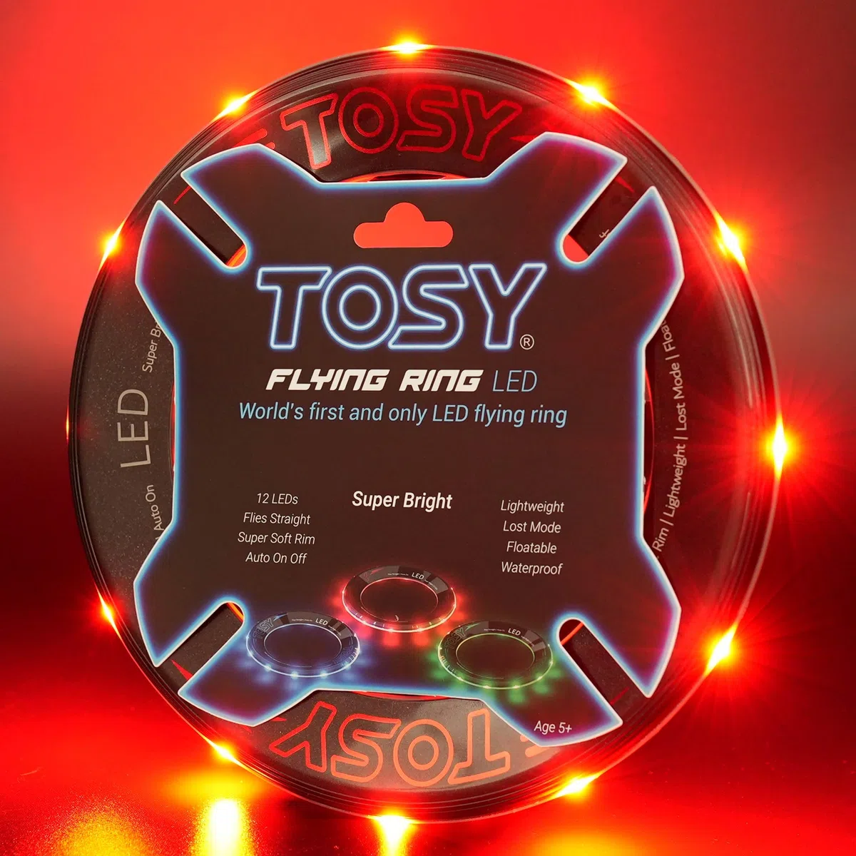 TOSY Flying Ring - 16 milioni di colori RGB o 12 LED, luminoso, modalità smarrimento, accensione automatica, impermeabile, frisbee leggero, regalo di compleanno e di Natale per ragazzo/ragazza/bambino