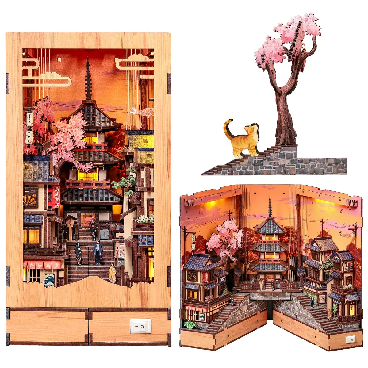 Fsolis Kit Book Nook, casa delle bambole giapponese in miniatura, puzzle 3D in legno per adulti, incantevole decorazione per la casa e regalo