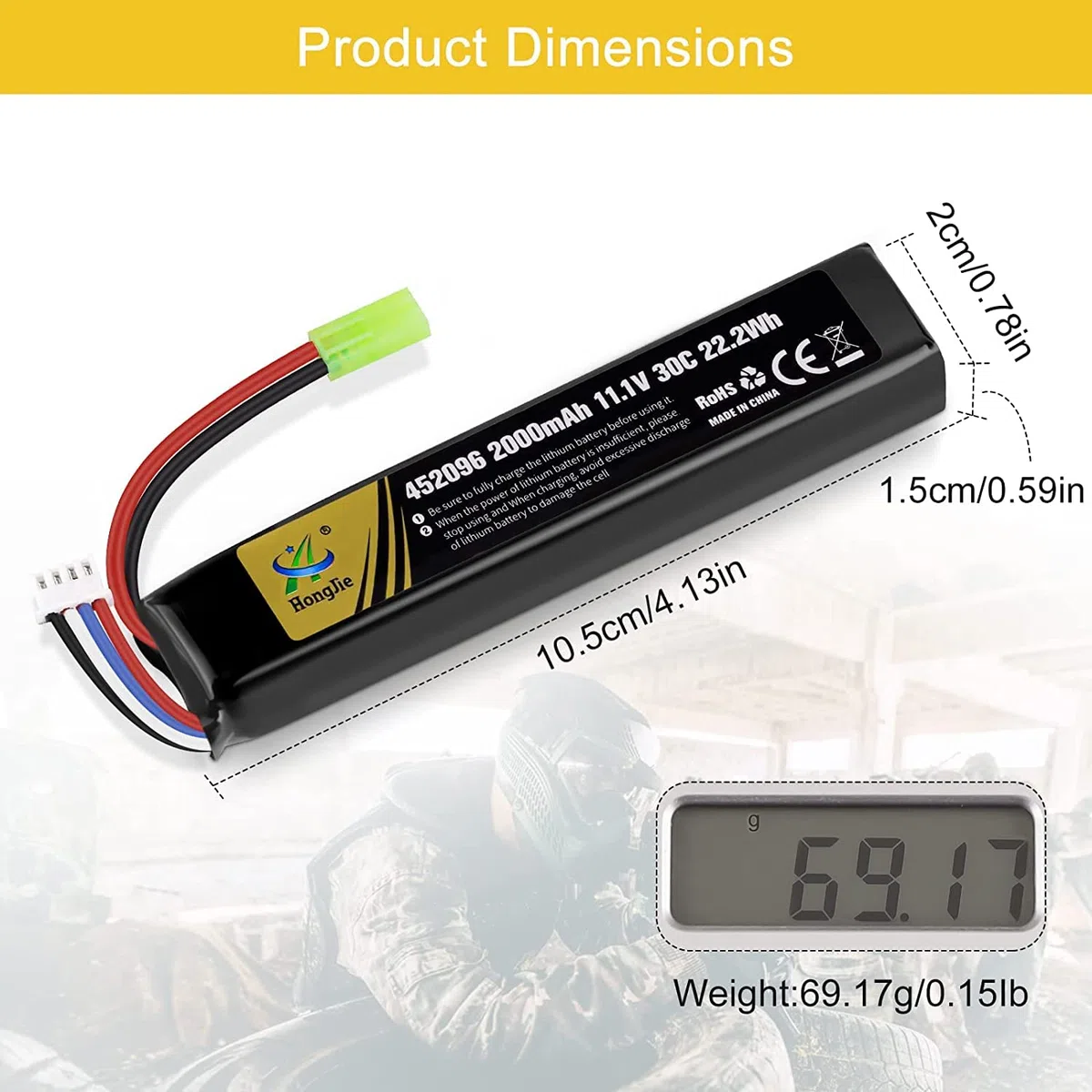 Batteria 11.1V Lipo 2000mAh Softair Batteria Ricaricabile RC 30C Tamiya Spina + Caricatore USB Set per Telecomando Airsoft Fucile Giocattoli