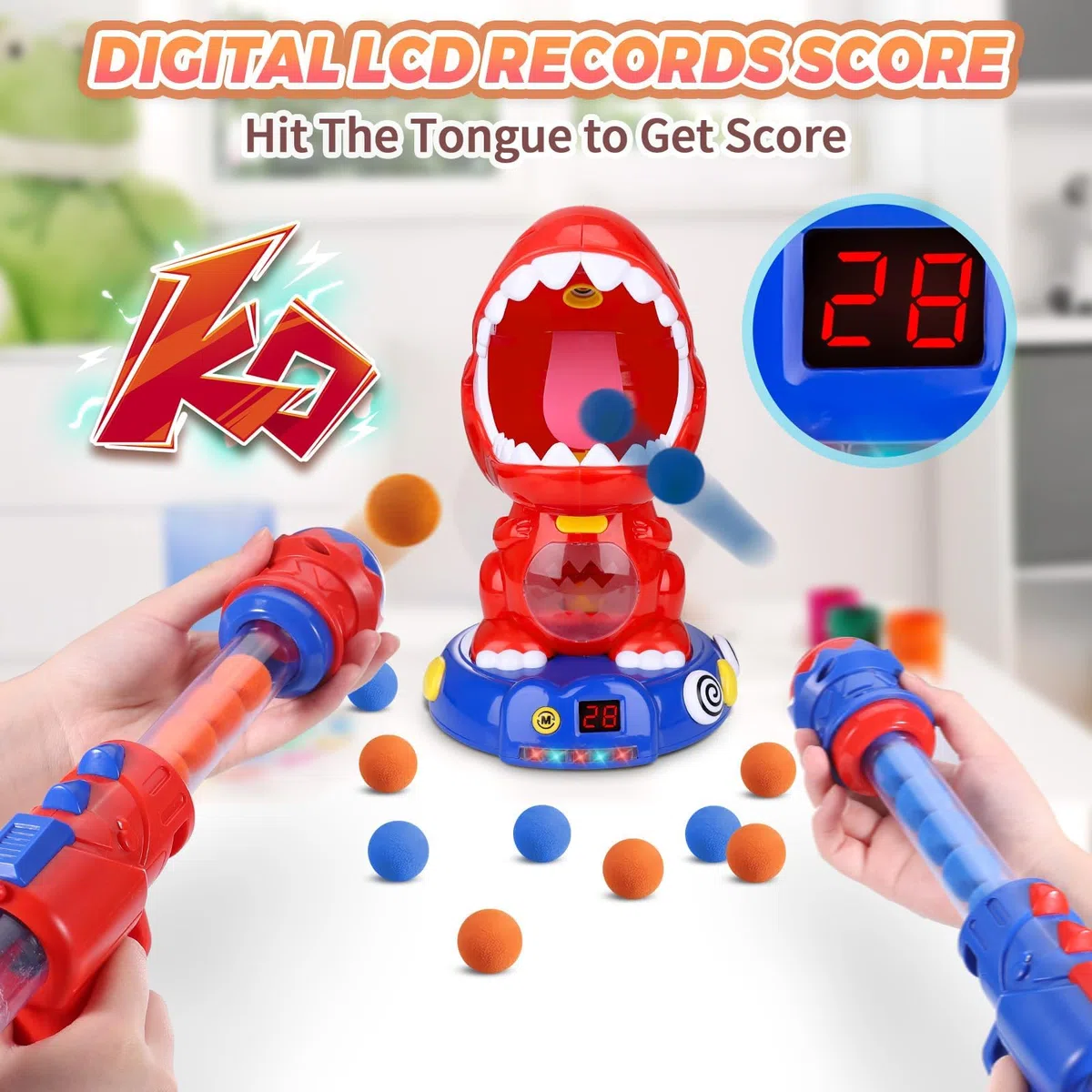 JIZZU Dinosauri Giocattolo,Dinosauro Che Spara Mobile Giocattoli,con 2 Pompa ad Aria Compressa Strumento di tiro Display Numerico a LED e Il Suono Giocattolo per Bambini