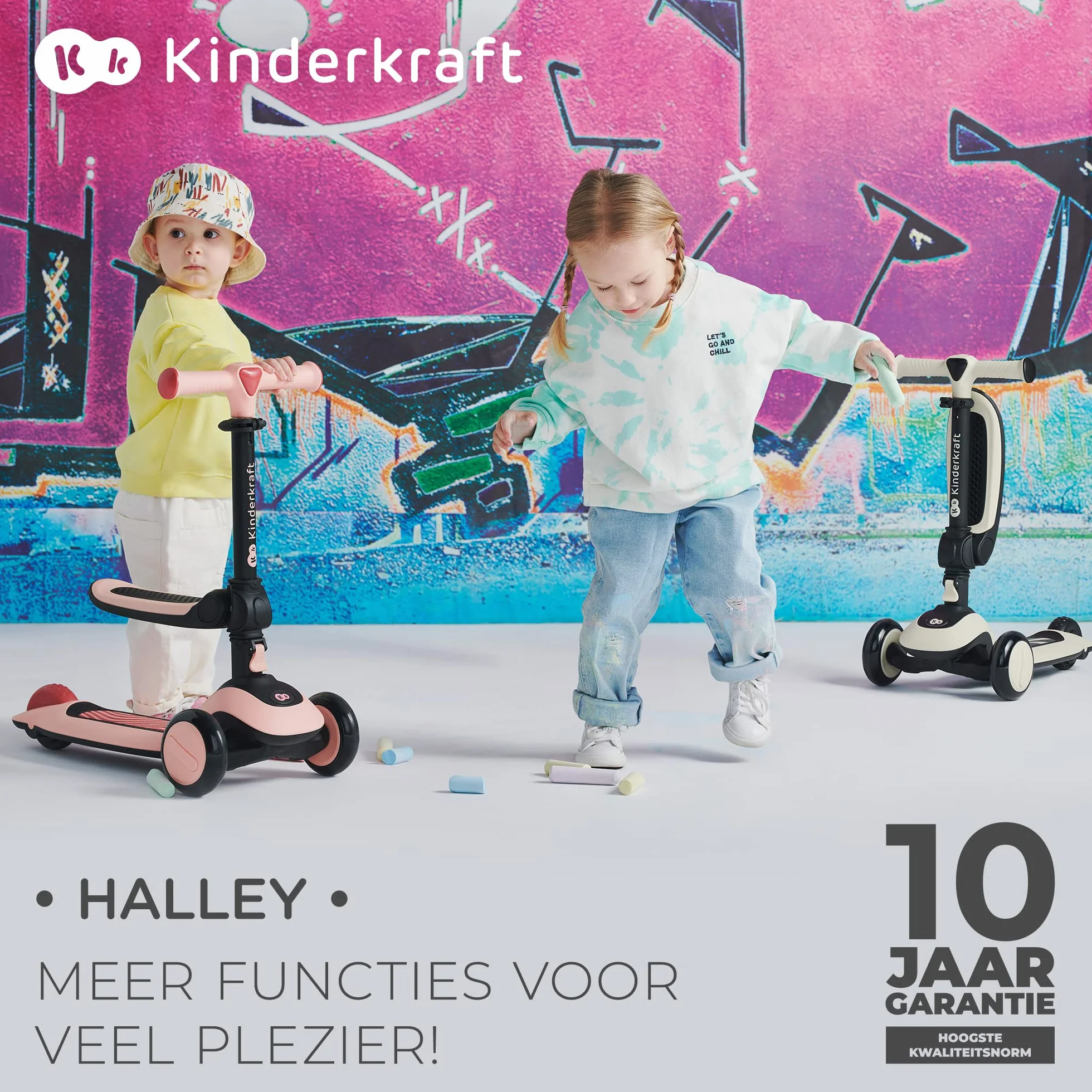 Kinderkraft HALLEY Monopattino Bambino, Triciclo bambini 1 anno, con 3 Ruote LED, Pieghevole, Manubrio regolabile in altezza, per Bambini 3-13 Anni, Carico Massimo 50 kg, Bianco