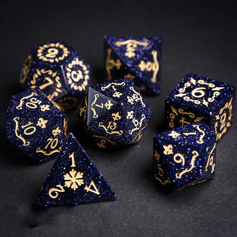 Wttfc Dados de juego de rol, 7 juegos de dados poliédricos con Bolsa de Cuero | Blue Sandstone DND Dice establece mazmorras y dragones para juegos de Mesa Rpg MTG