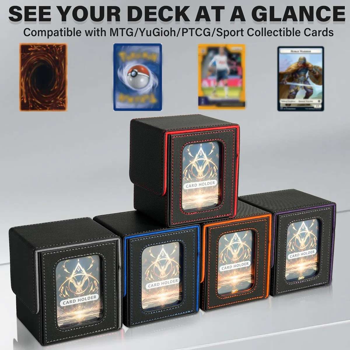Deck Box con Due Divisori,Magnetic Flip Deck Box Magic mit Display per MTG Magic Commander TCG,Porta Deck Capacità di 100+ Carte,Pelle PU Deckbox,Nero Rosso