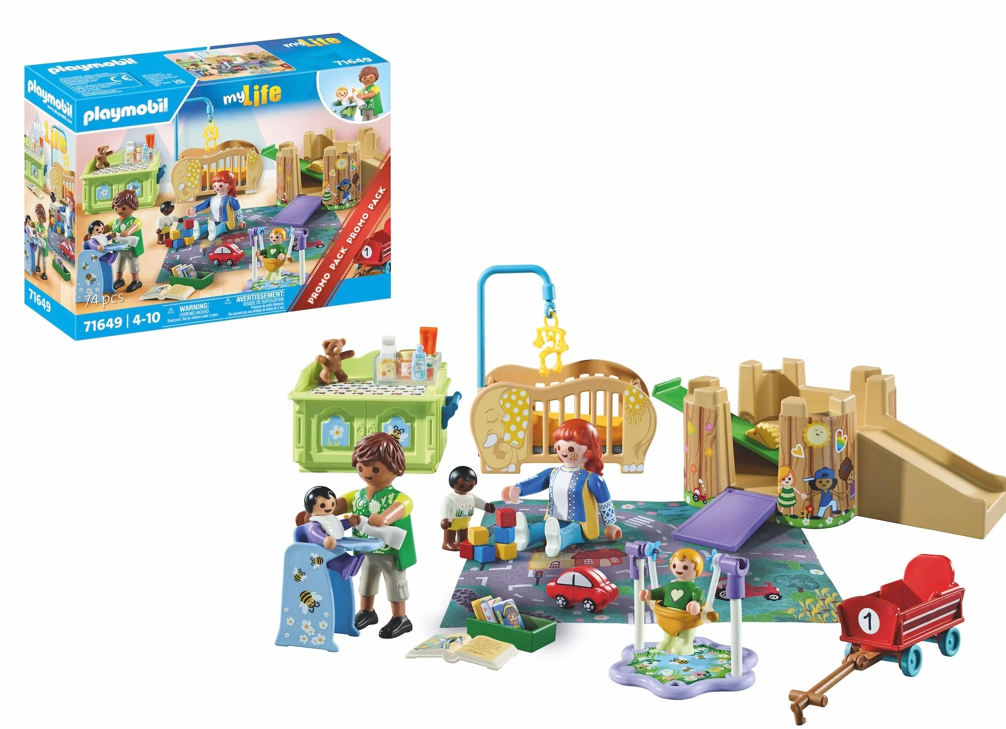 PLAYMOBIL MyLife Promo Pack 71649 Area giochi dell'asilo, con cinque personaggi, torre gioco, scivolo e tanti accessori adorabili, giocattolo per bambini dai 4 anni in su