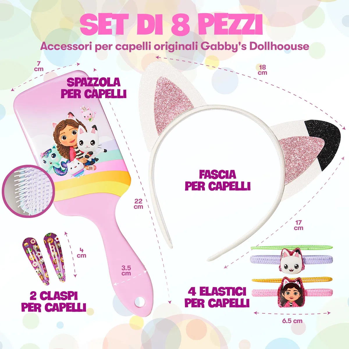 GABBY'S DOLLHOUSE - Gabby Gatto e Casa Magica - Gatto Bambina - Kit Accessori per Capelli - Spazzola, Cerchietto di Gabby, Orecchie, Costume - Idea Regalo per Ragazza