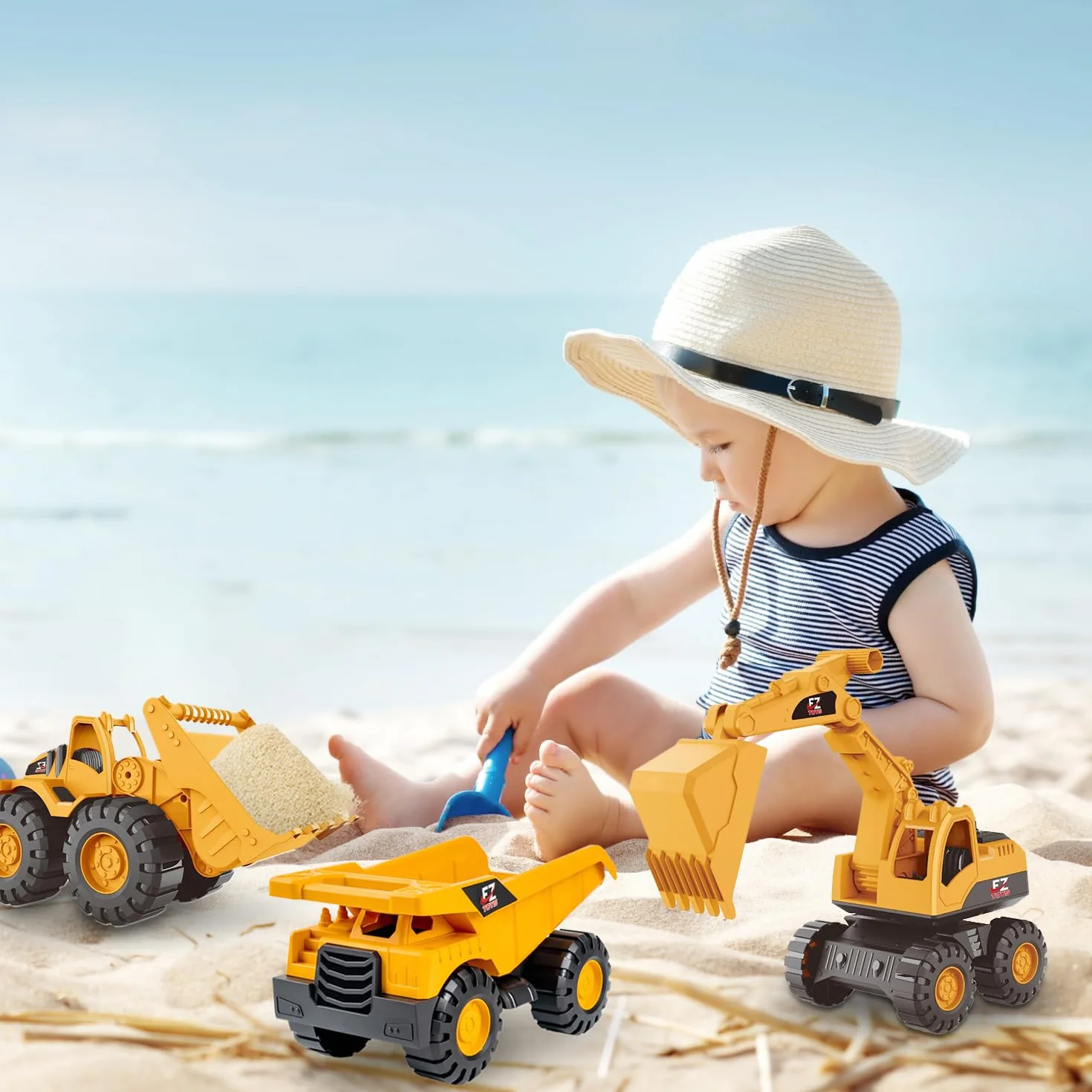 Generico 3 PCS Bambini Escavatore Giocattolo, Escavatore Sabbia Set, Camion Da Cantiere Giocattolo Con Camion Ribaltabile Escavator Caricatore Frontale, Per Bambini Di 3-12 Anni