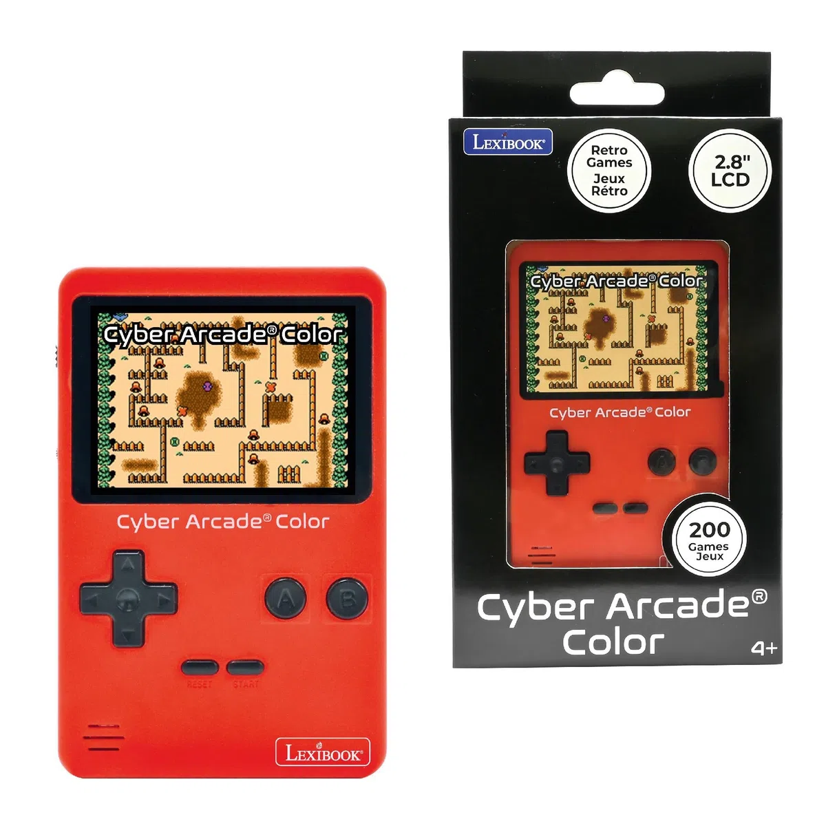 Lexibook, Cyber Arcade® Color, Console di Giochi retrò Portatile, 200 Giochi d’Azione, Sport, Corse, logica e Altro, Schermo LCD a Colori da 2,8, Rosso, JL2389LXB