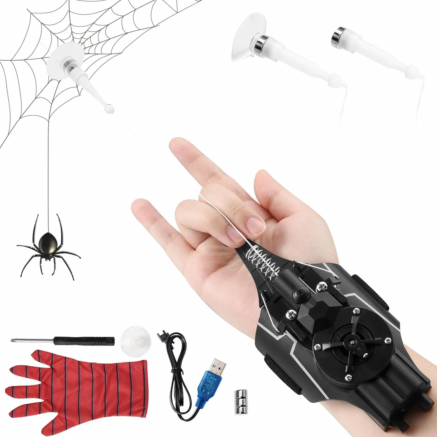 Towwoo Spider Web Shooter, Spara Ragnatele con Launcher Guanti per Bambini, Spider Web Launcher in Plastica per Cosplay