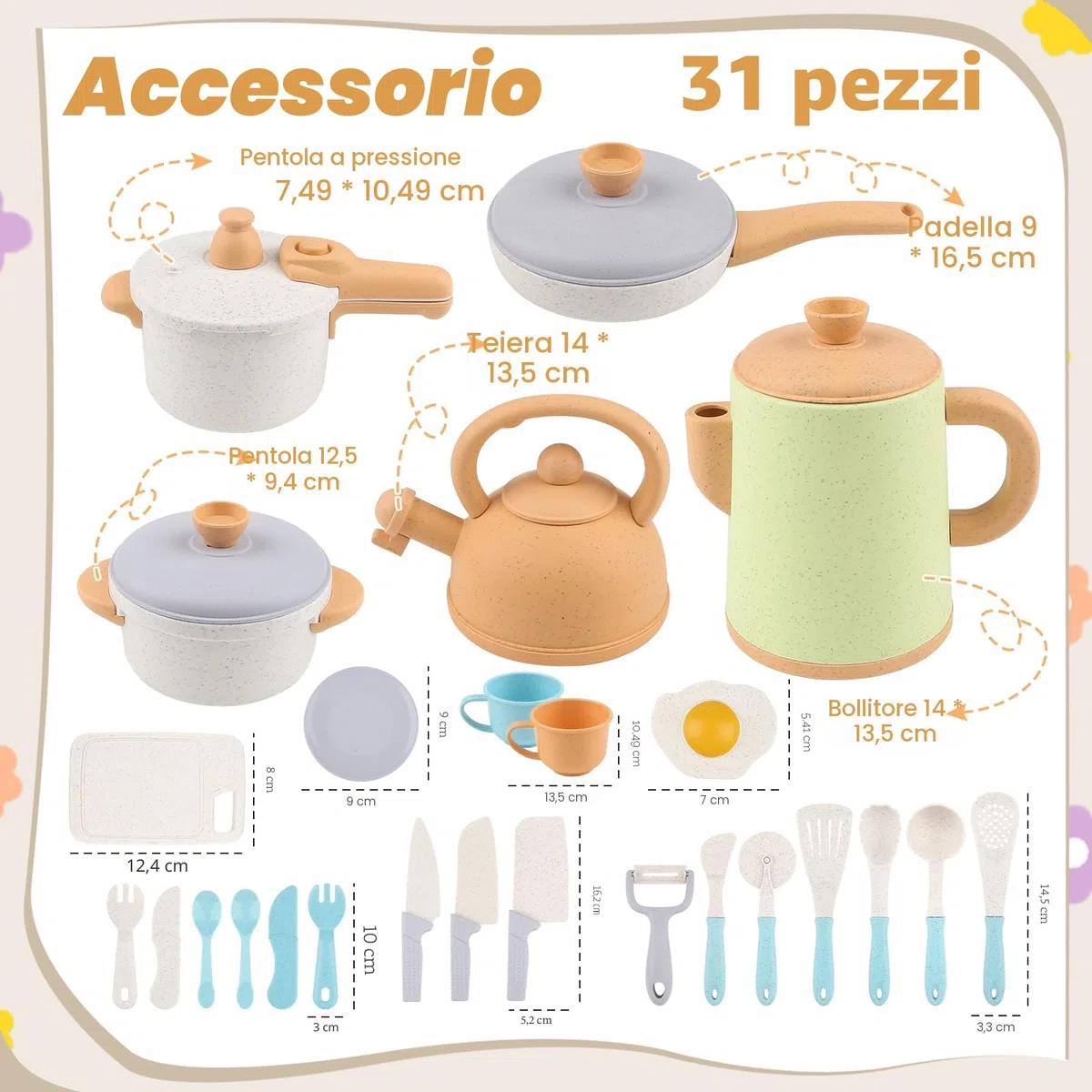 Dreamon Cucina Giocattolo per Bambini Set 31PCS Accessori Cucina Bambini Pentole e Padelle Giocattolo Gameplay Sicuro e Durevole Regali per Bambino Bambina di 3 4 5 6 Anni