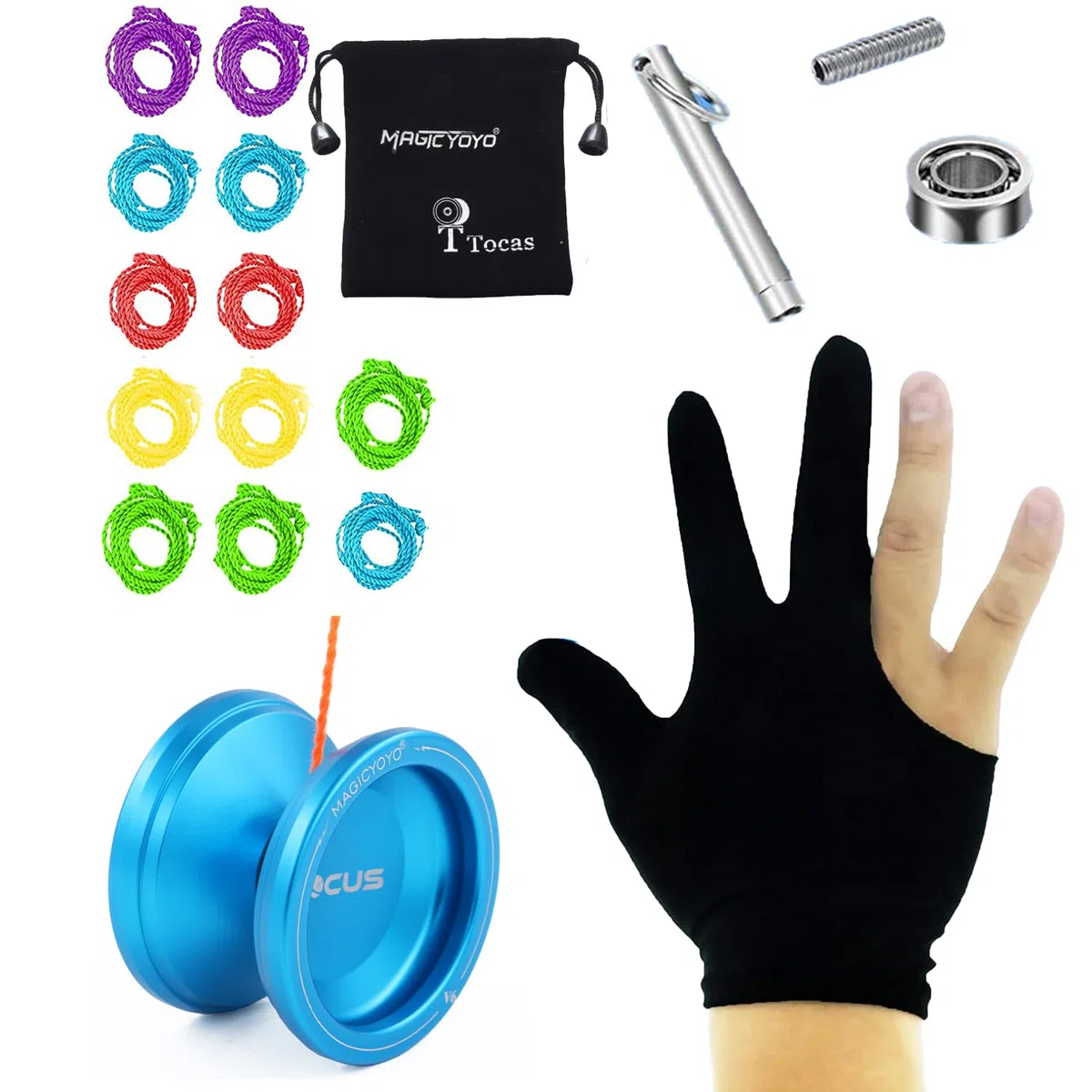 MAGICYOYO V6 Yoyo Professionale Reattivo & Non Reattivo | Yo-yo Metallo per Bambini e Adulti | Da Principianti a Avanzati + Guanto + 12 Corde + Borsa + Strumento di Rimozione | Blu Scuro