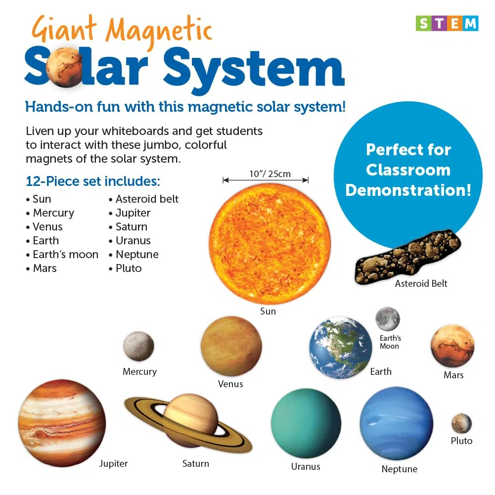 Learning Resources Giant Magnetic Solar System Set Magnetico Educativo con Pianeti Sole Luna e Fascia Asteroidi per Bambini 5+ Gioco STEM Spazio Regalo Natale Scuola