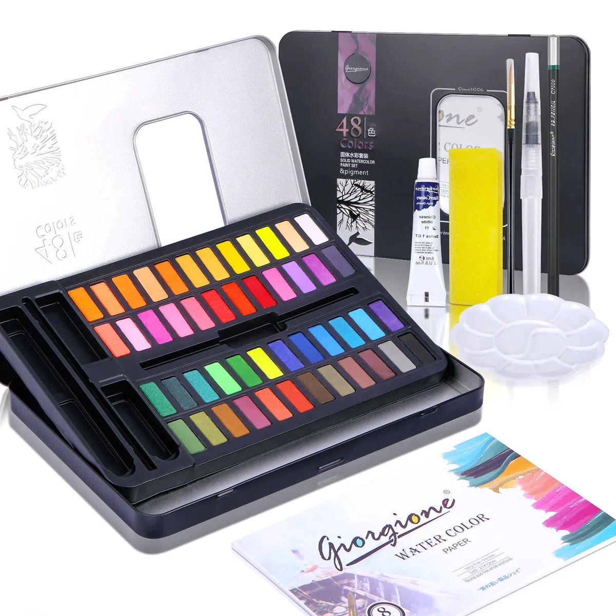 Acquerello, set di pittura acquerello, 48 colori, scatola di acquerello, solido concentrato, perfetto per l'arte di disegno principiante, gli amanti e gli artisti professionisti