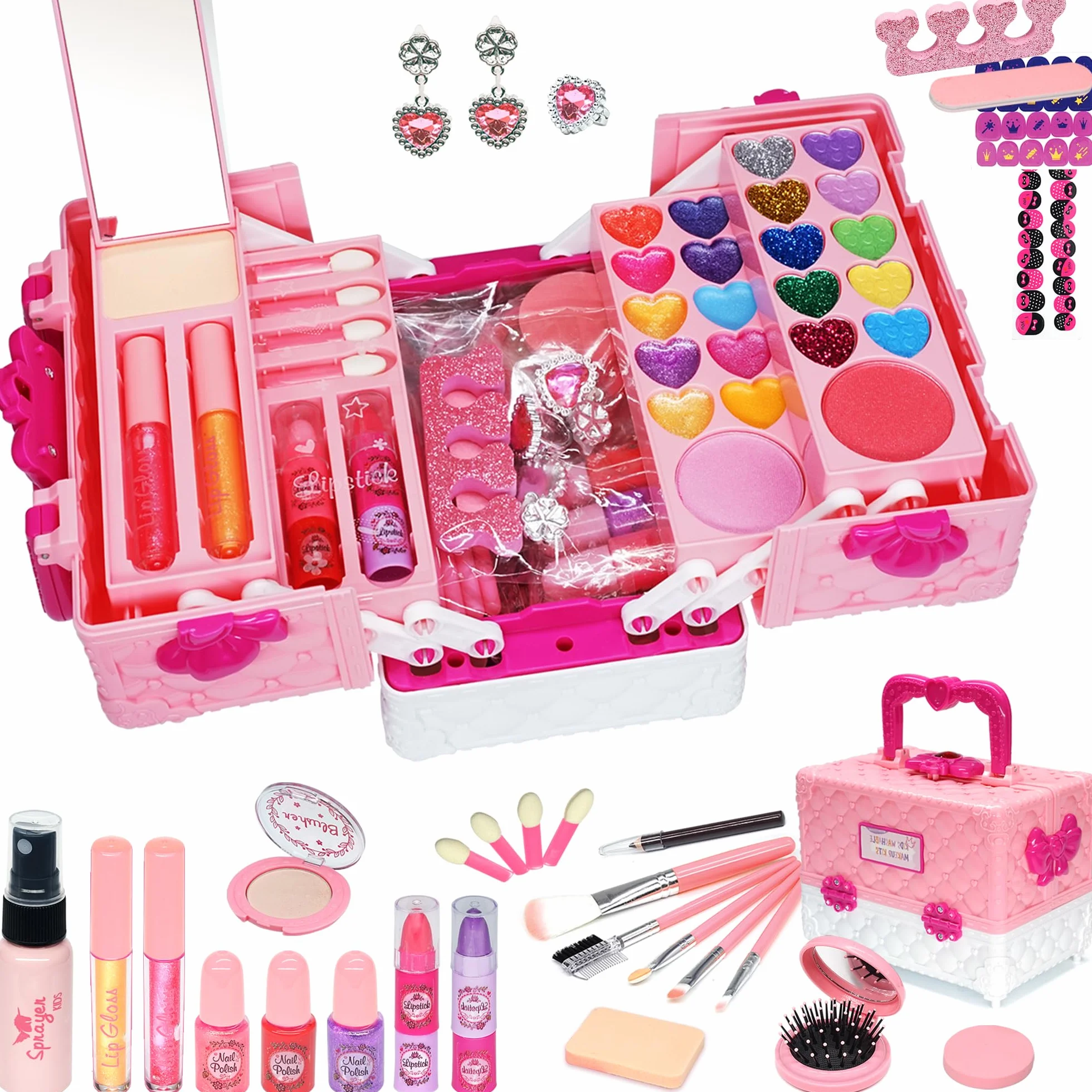 Set di trucchi per bambine e ragazze, 54 pezzi, lavabile e sicuro, principessa 4-12, regalo Natale