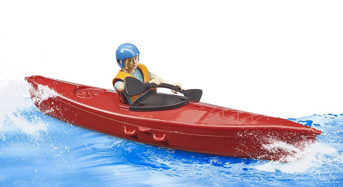 bruder 63155 - kayak bworld con figura, figura giocattolo, giocattolo acquatico
