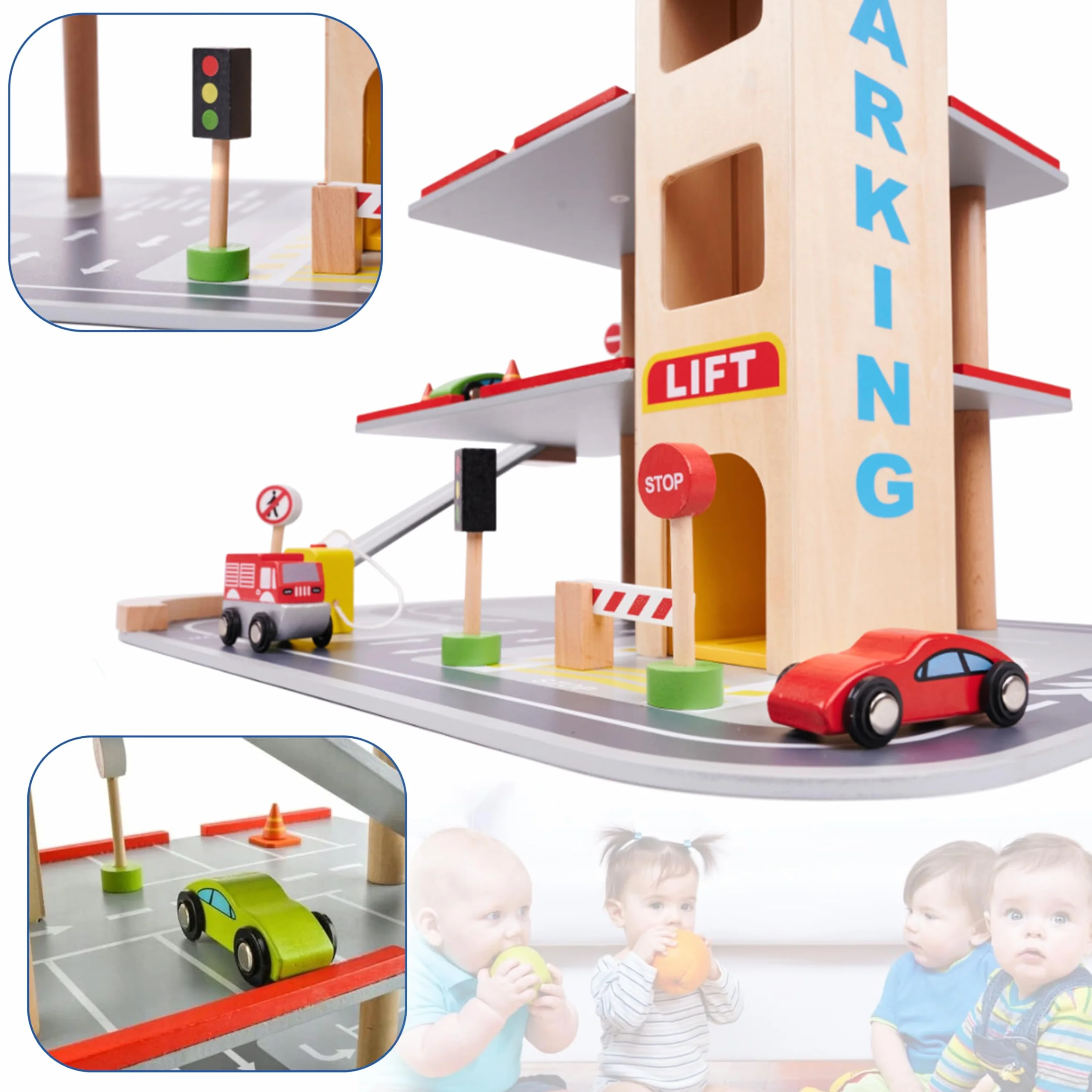 COIL Garage di Legno per Bambini con Ascensore - Macchine per Bambini - Gioco di Legno con Macchinina e Accessori