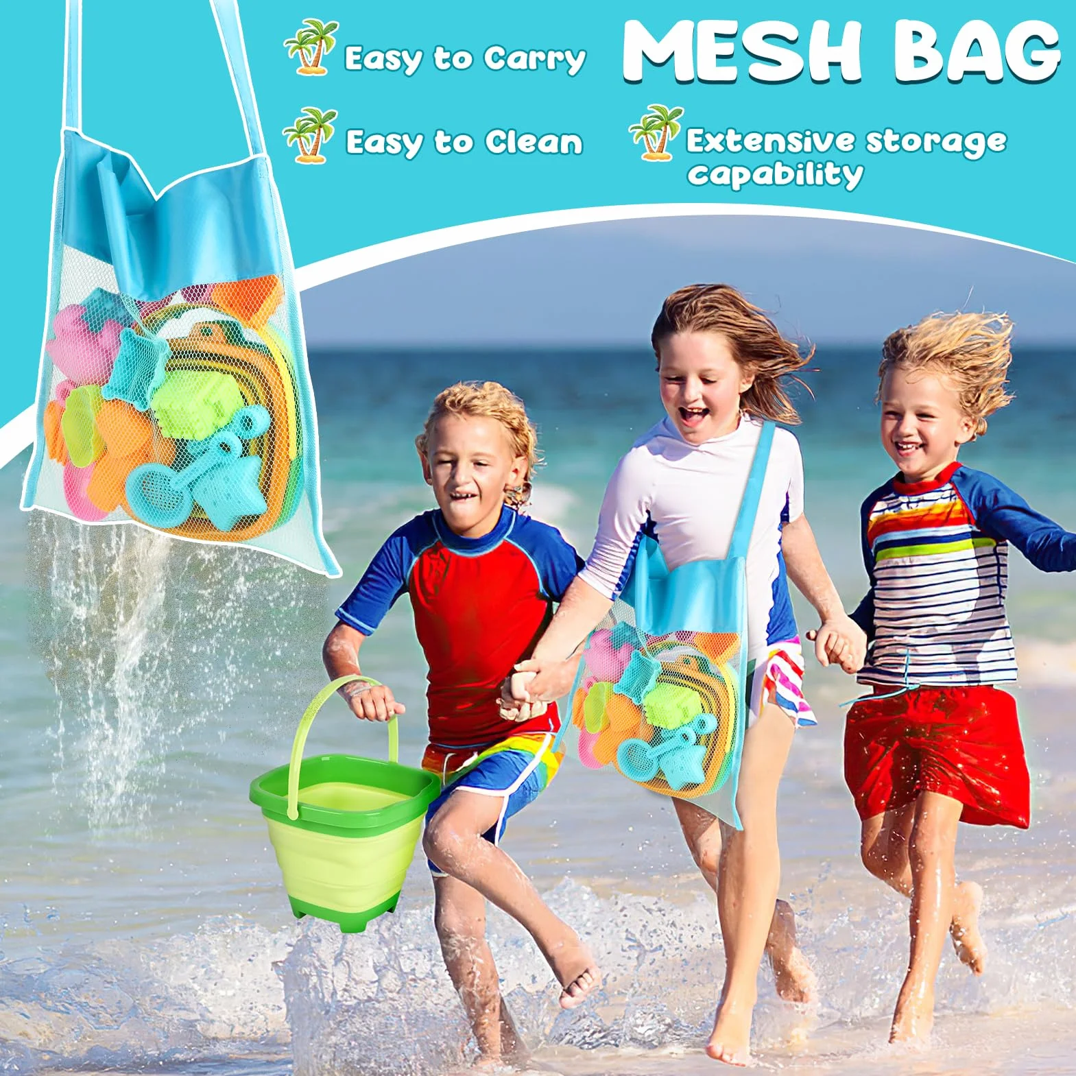 YIMORE Giochi Spiaggia Bambini, 28 PCS Sabbia Giocattoli da Viaggio con Secchiello Pieghevole Bambini, Giochi Mare per Bambini Ragazzi Ragazze
