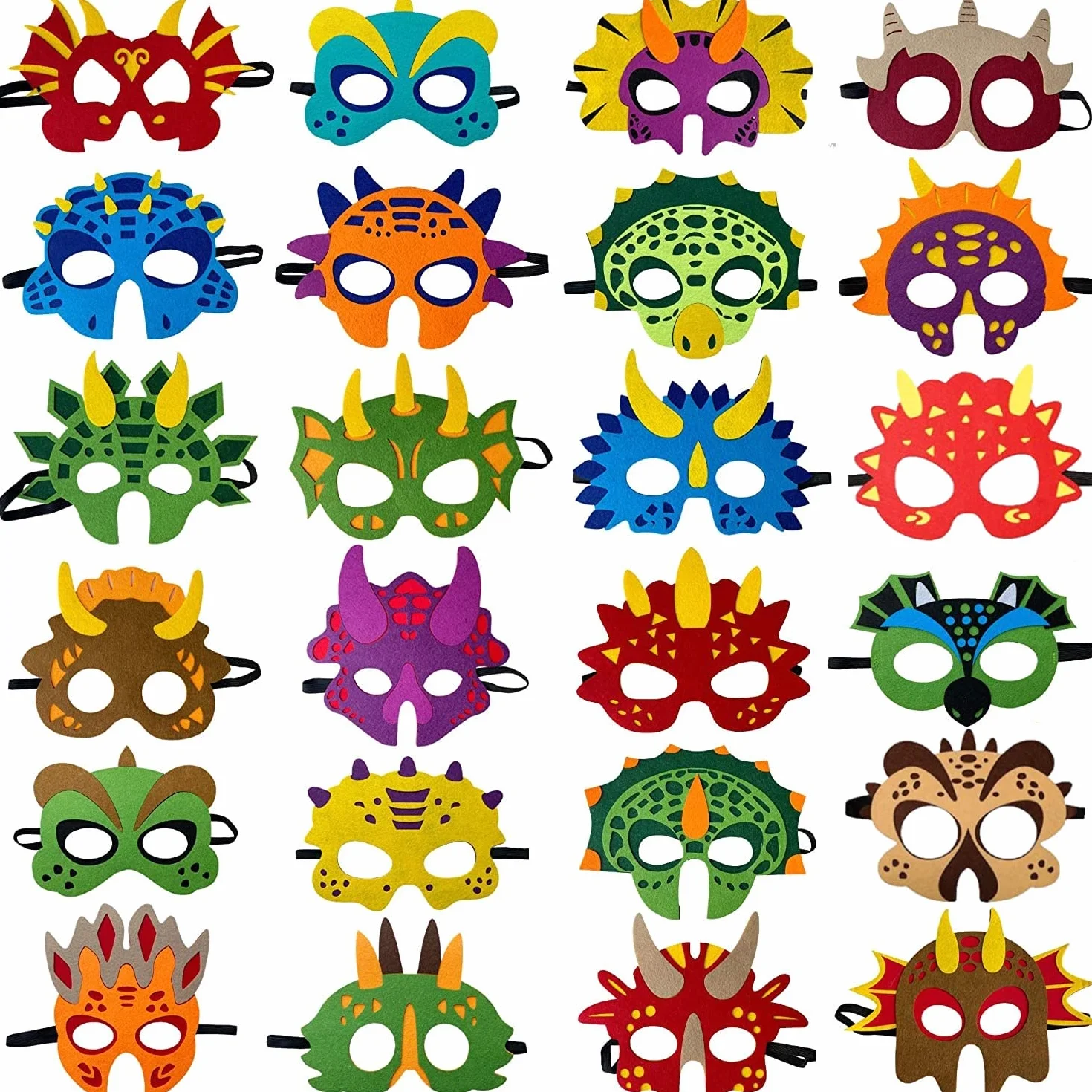 LATERN 24 Pezzi Maschere di Dinosauro in Feltro, Maschere per Bambini Maschera per Feste di Animali Riempitrici per Sacchetti per Feste Vesti Maschera per Cosplay per Masquerade Compleanni Giungla