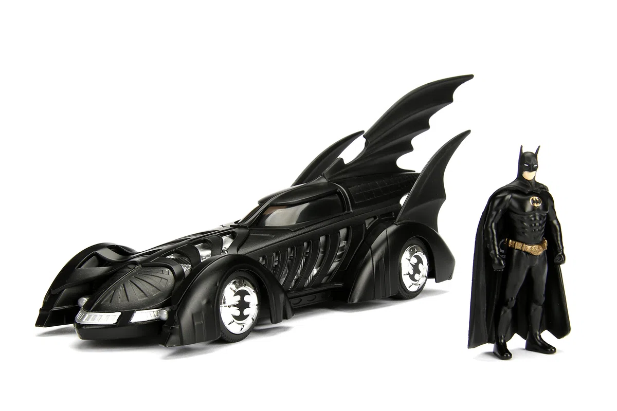 Modellino Batmobile da Batman Forever 22cm Scala 1/24 con Figura di Batman - 100% Originale Ufficiale Dc Comics Jada Toys