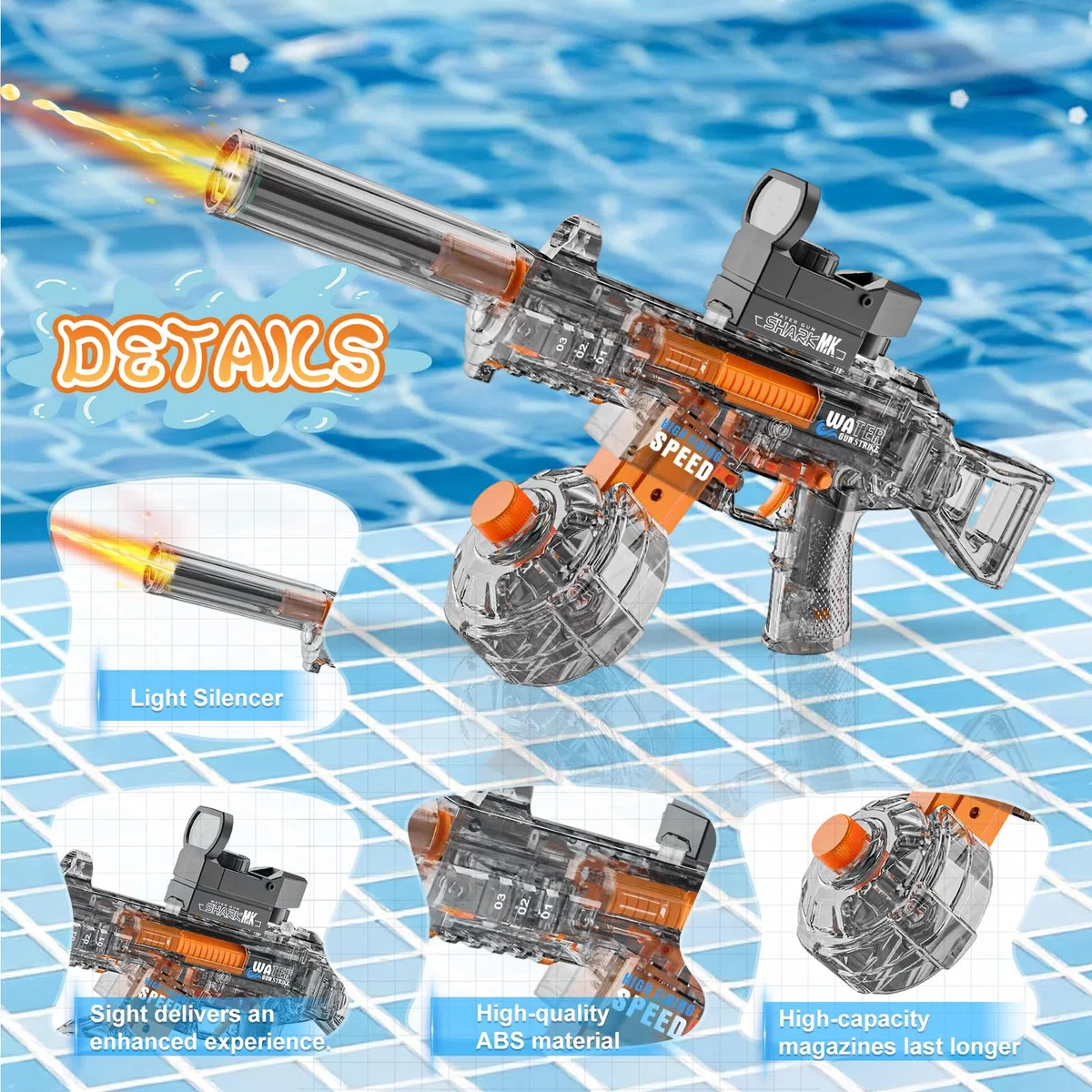 Pistola Ad Acqua Elettrica Per Bambini, Fucile Ad Acqua Automatica Con Gittata Fino 10M, Electric Water Gun luce LED giocattoli regali per adulti ragazzi ragazze (UMP45 Nero)