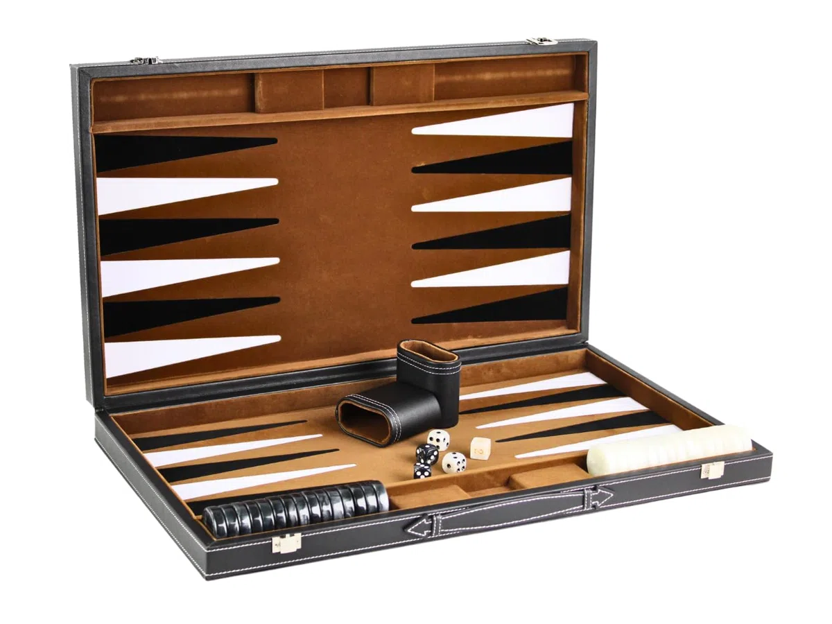 Set Backgammon in pelle marrone rustico, 53,3 cm