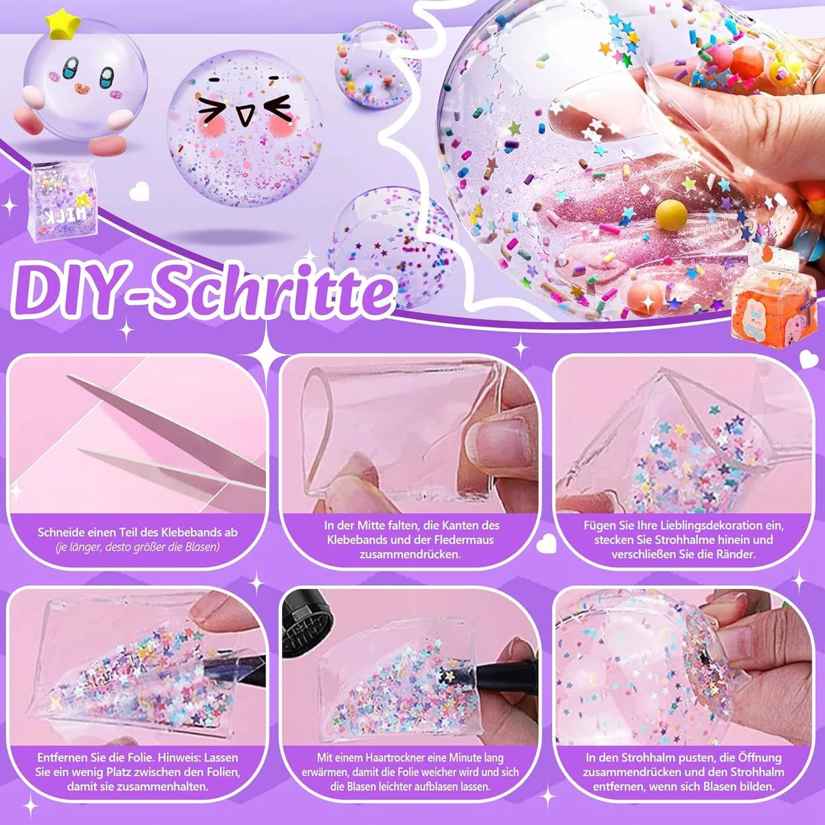JONRRYIN 106 Pezzi Nano Tape Bubble Kit, 5 Nastro Nano con Pacchetti Materiale,Fai Da Te Nano Tape Squishy Bubble Craft per Bambini, Nano Tape Kit per Bolle Soffiabili per Ragazze