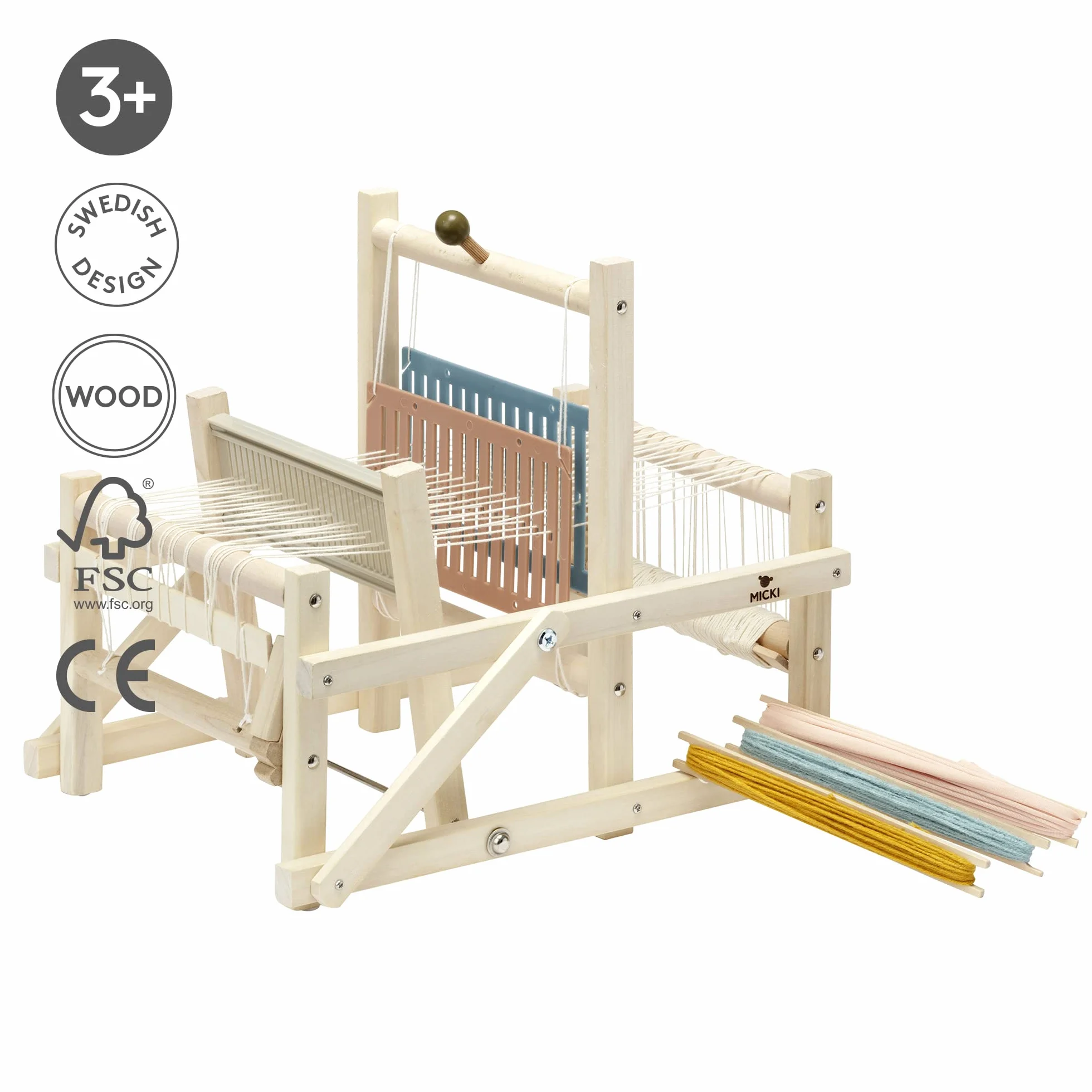 Micki Kit telaio in legno per tessitura + filato per tessitura, arti e mestieri per bambini, regali per ragazze e ragazzi, età 3+