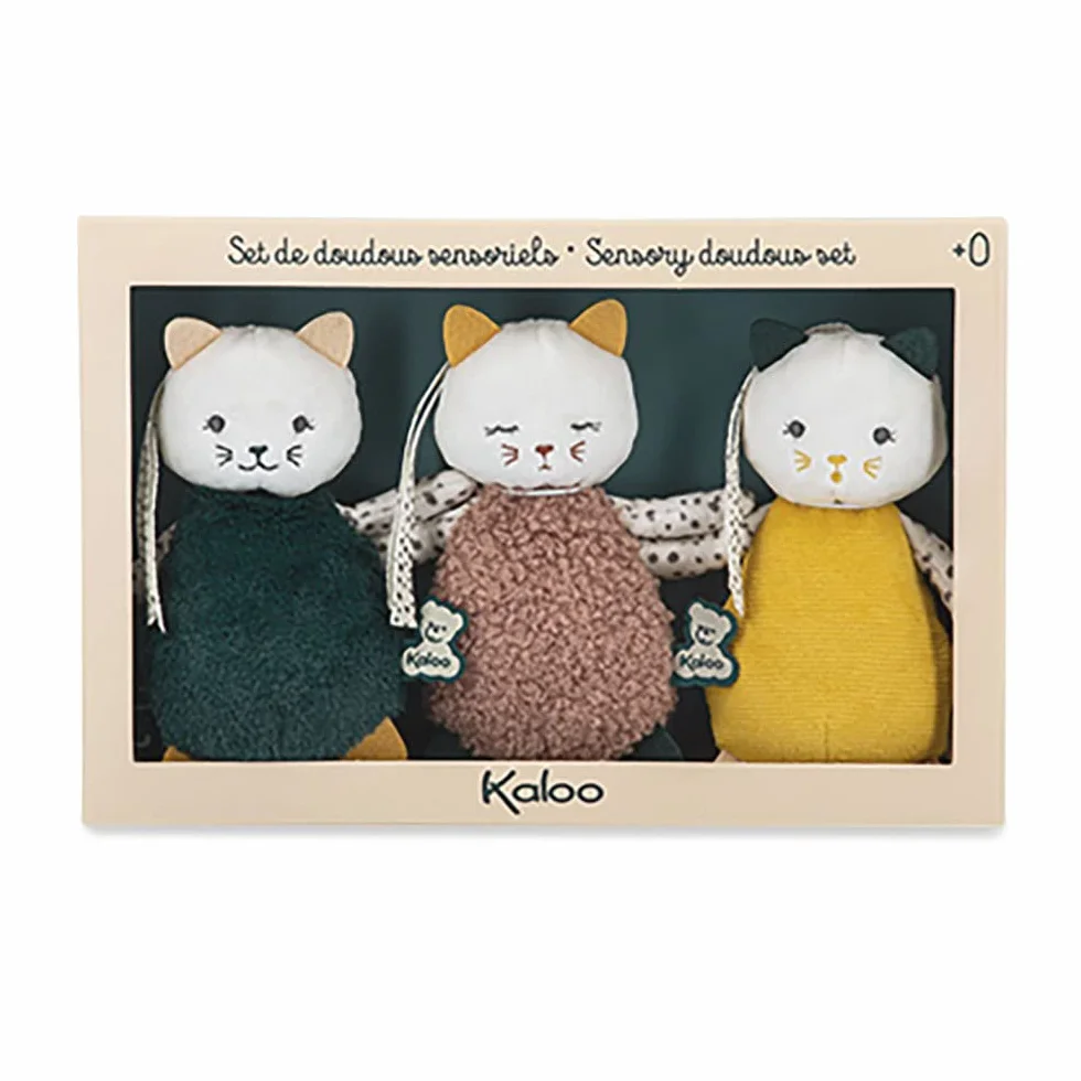 KALOO - Stimuli - I Miei Gattini da Accarezzare - Set di 3 Doudou Multisensoriali per Neonati - Giocattolo Sensoriale Abilità Motorie e Manipolazione - 14 cm - dalla Nascita, K971600