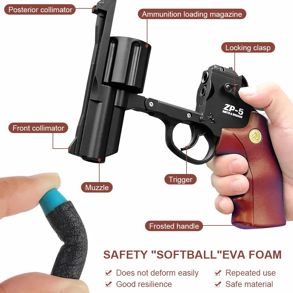 Revolver in schiuma, pistola giocattolo, pistola per bambini, pistole giocattolo per bambini,pistola giocattolo (caffè nero)