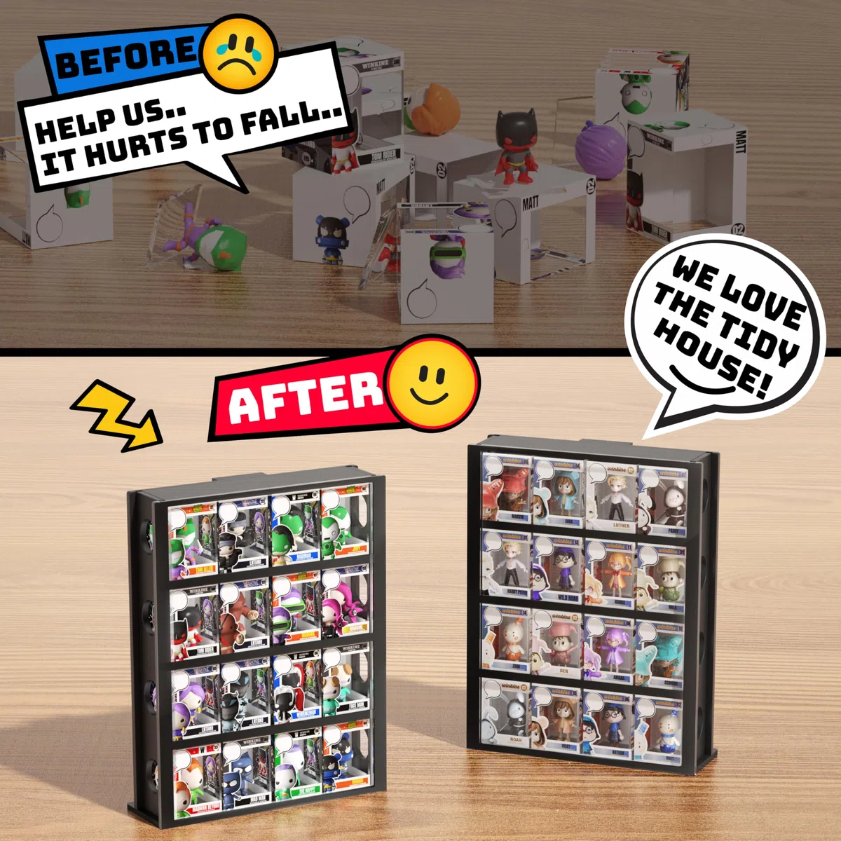Winkine Protezione per morsi in acrilico compatibile con Funko Pop, espositore trasparente a 4 ripiani, supporto rigido per figure