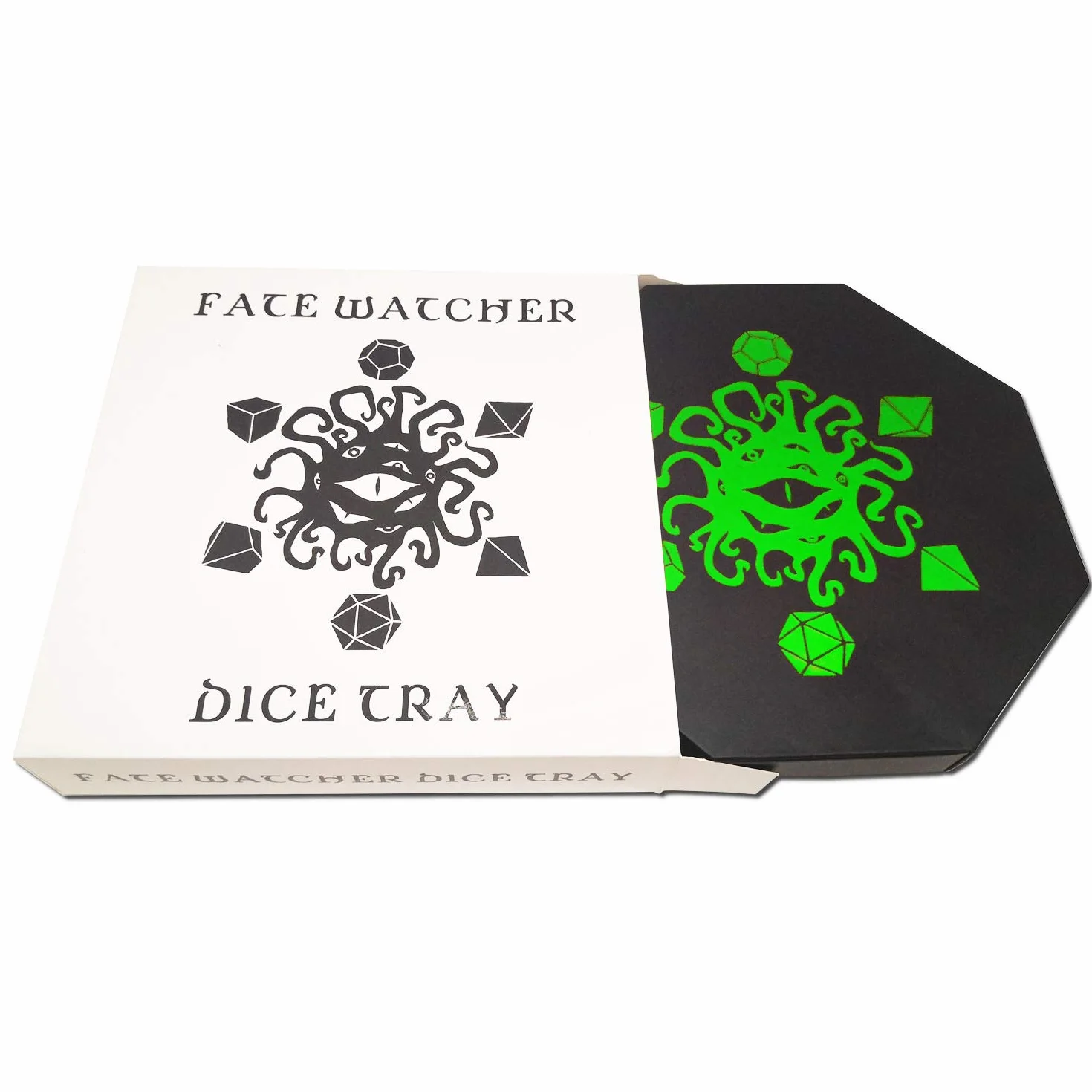 VASSOIO PER DADI FATE WATCHER con COPERCHIO e vano contenitore in similpelle e velluto | COMPATIBILE con tutti i tipi di giochi da tavolo e di ruolo come D&D, Pathfinder e The Call of Cthulhu (verde)