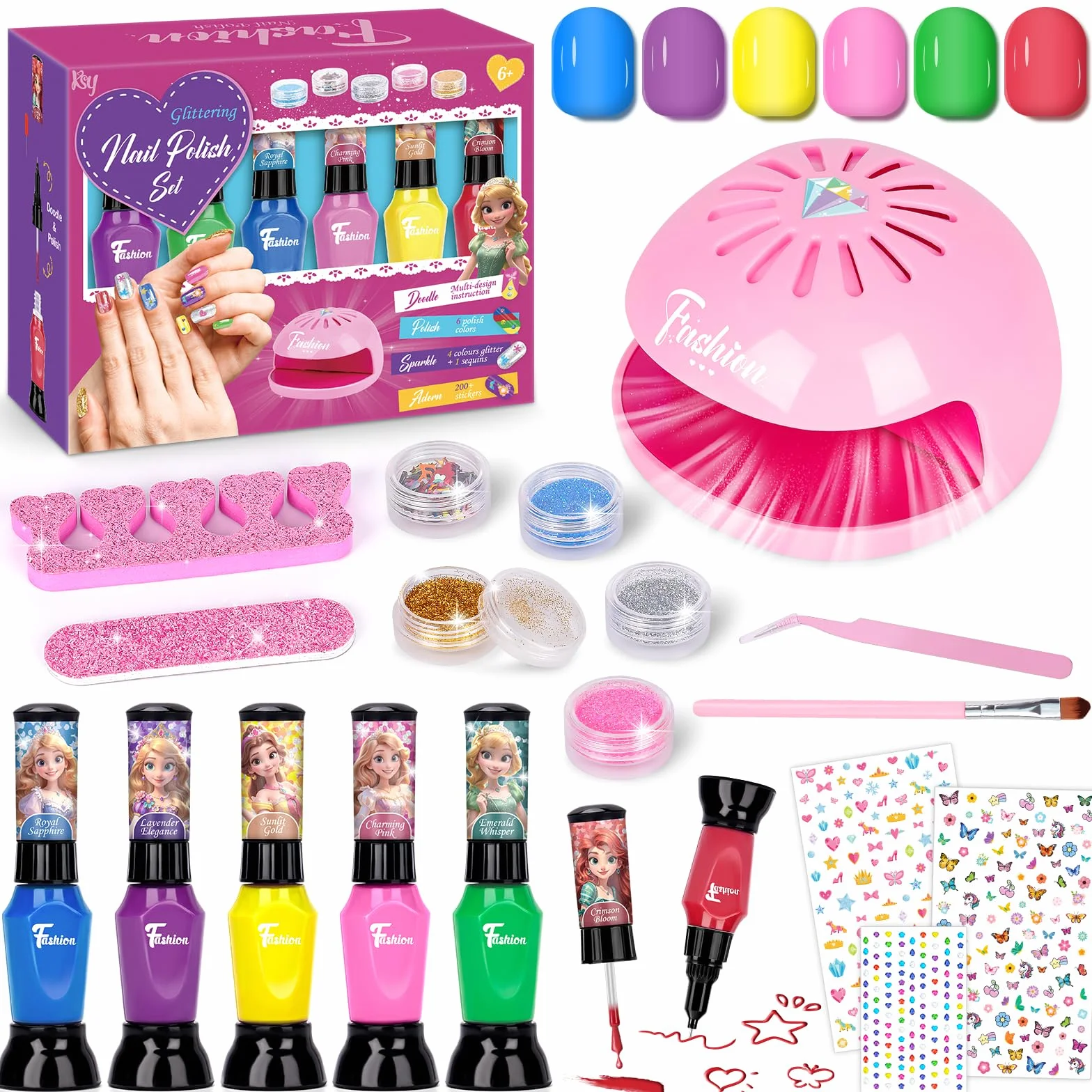Regalo Bambina 6 7 8 9 10 Anni: Smalto Unghie Bambini, Smalti Non Tossico Staccabile Kit Unghie con Penna Asciuga Smalto, Regali di Compleanno per Ragazze, Salone Bellezza Giochi 5-12 Anni Femmina